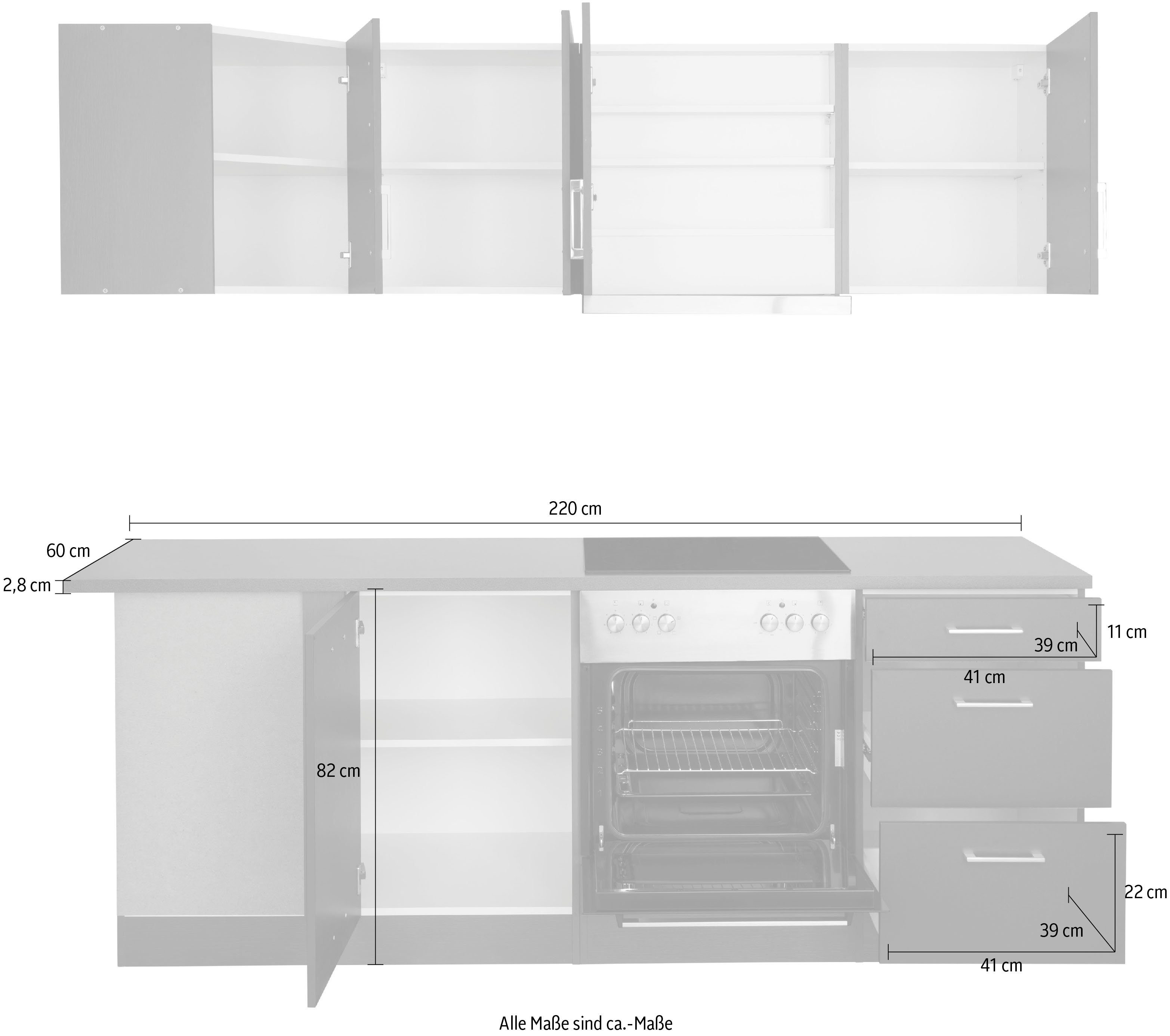 HELD MÖBEL Winkelküche Paris, mit E-Geräten, Stellbreite 220/220 cm