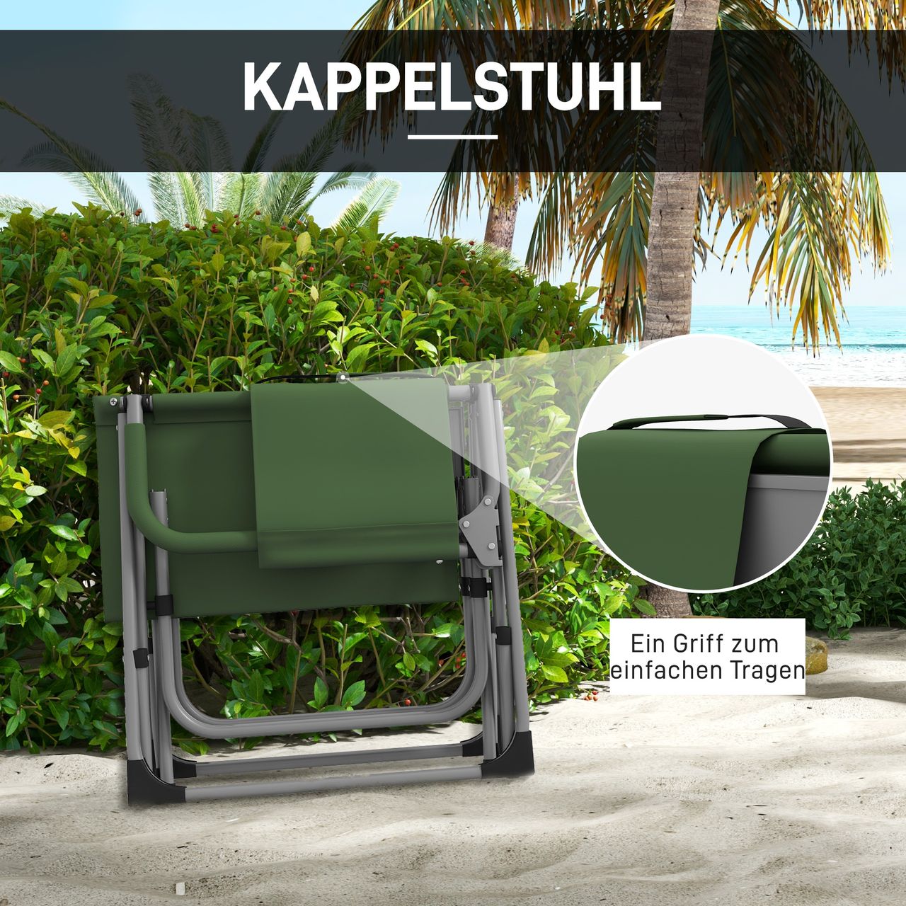 Outsunny Regiestuhl Faltbar Campingstuhl mit Seitentisch, Becherhalter Grün