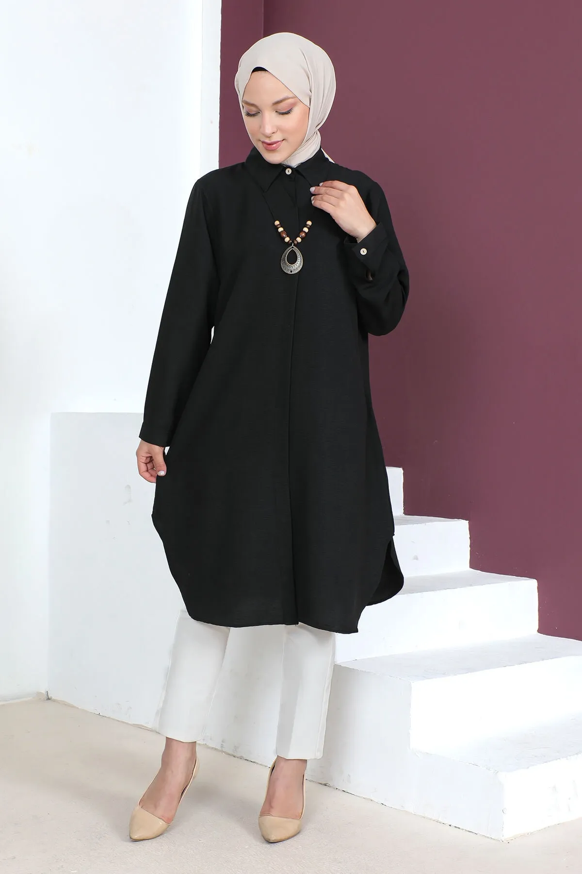 Tesettür Dünyası  Plus Size Halskette Tunika Tsd230509 Schwarz