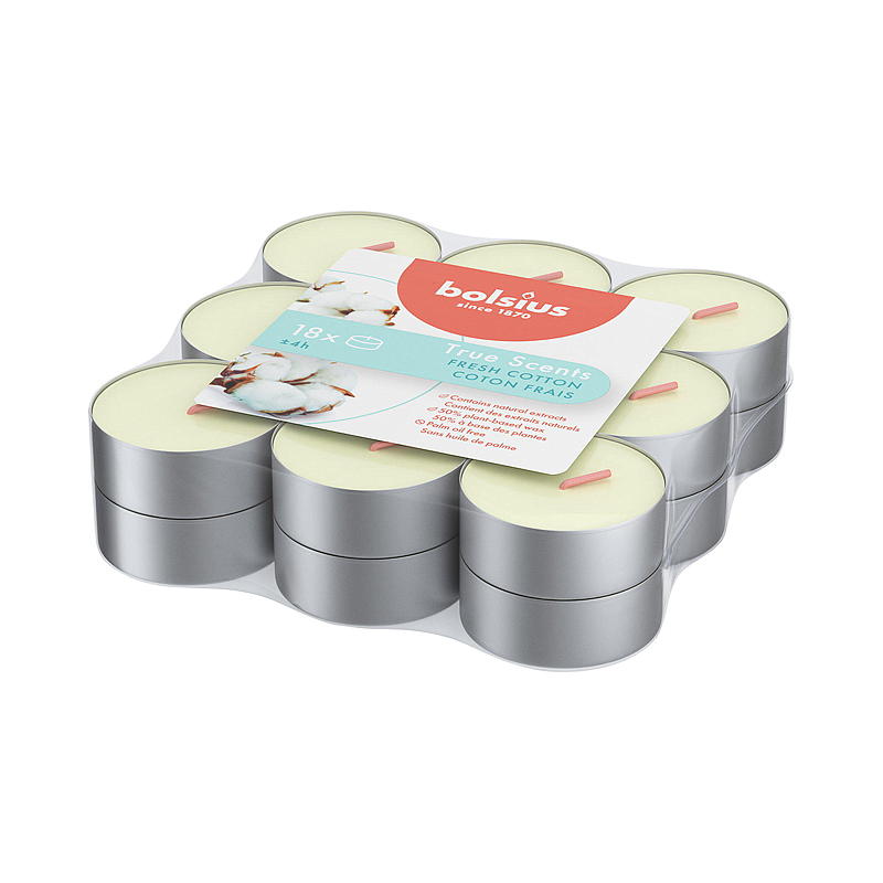 Bolsius Telys 18-pk m/duft Fresh Cotton True Scent