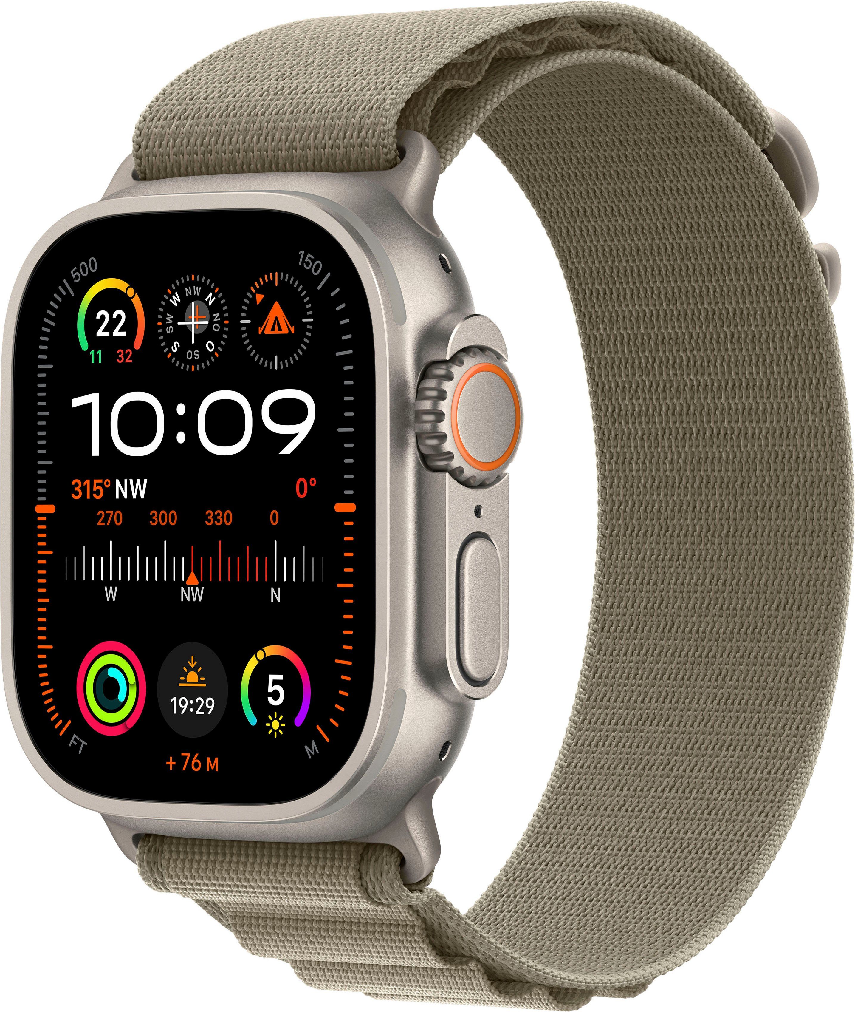 Apple Watch Ultra 2 GPS 49 mm + Cellular Titanium Small Smartwatch (4,9 cm/1,92 Zoll, Watch OS 10), Alpine Loop