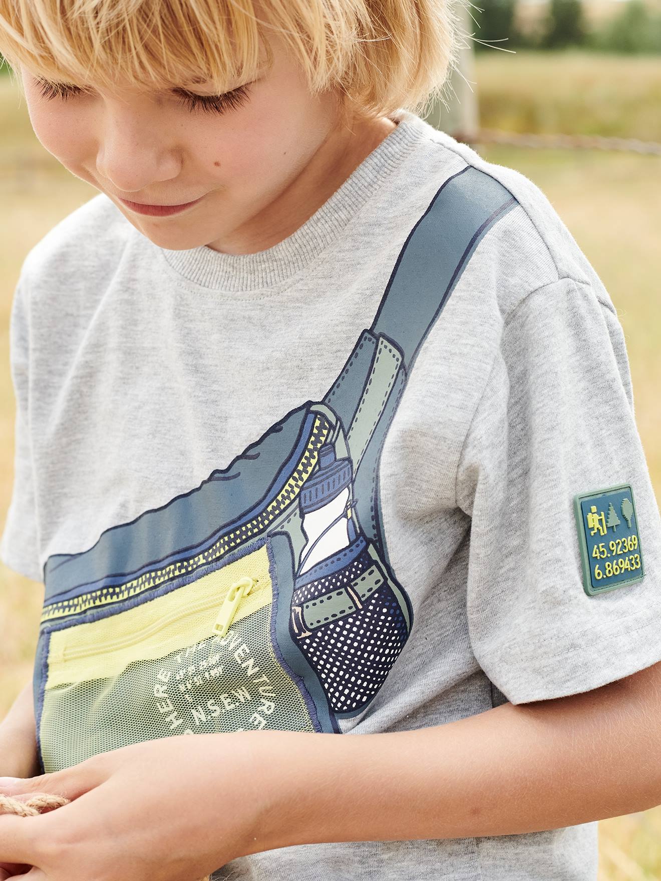 Vertbaudet Jungen T-Shirt mit Fake-Bag - grau meliert