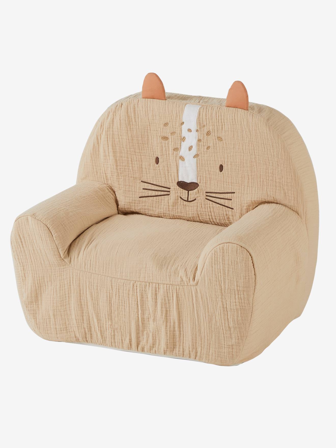 Vertbaudet Weicher Kinderzimmer Sessel TIGER mit Musselin-Bezug, personalisierbar - pulver beige
