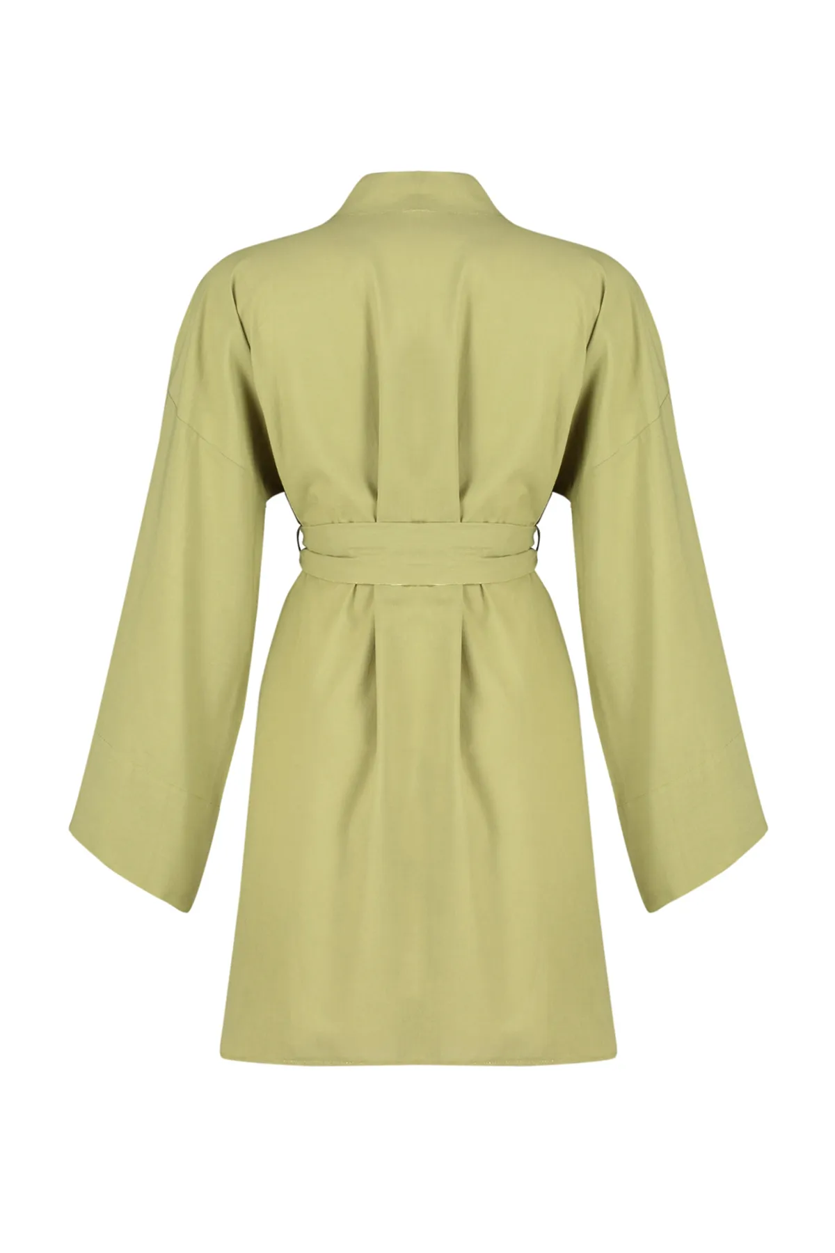 Trendyol Collection  Ölgrüner Mini-Kimono und Kaftan aus 100 % Baumwolle mit Gürtel, Stickereien und Stickereien TBESS24KM00008