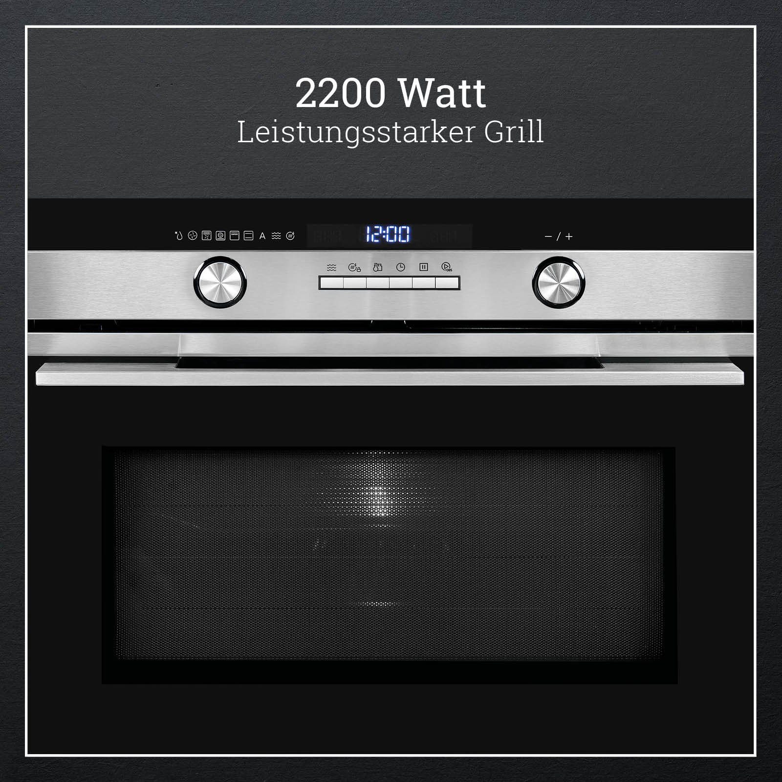 vonReiter Einbau-Mikrowelle VREBM 4550 G, Mikrowelle mit Backofenfunktion, Grill, Heißluft, Auftaufunktion, 50,00 l, Digitaler Timer