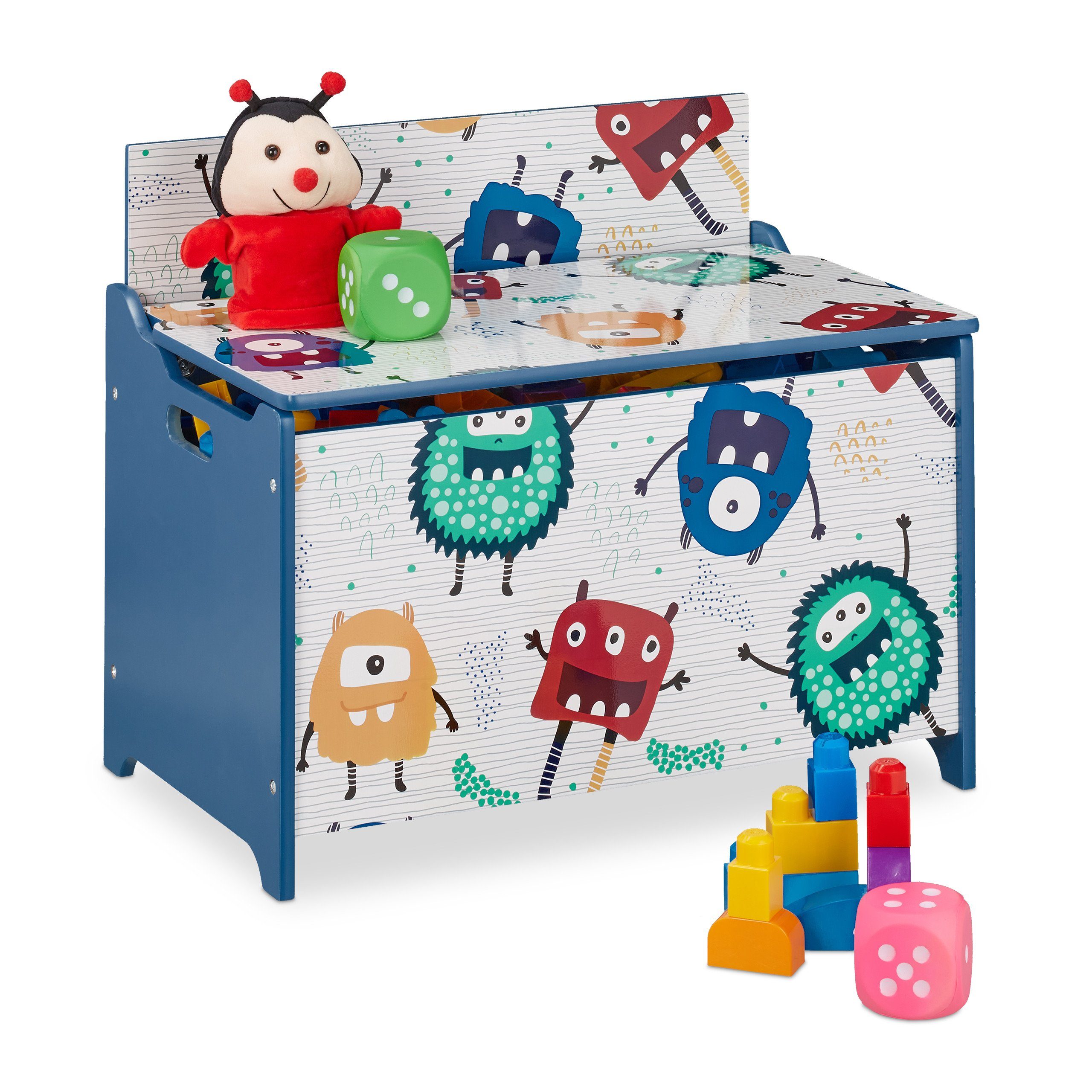 relaxdays Spielzeugtruhe Spielzeugtruhe mit Monstern