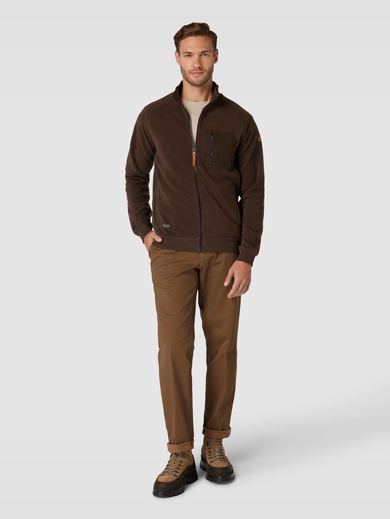 Fleecejacke mit Brusttasche in dunkelbraun