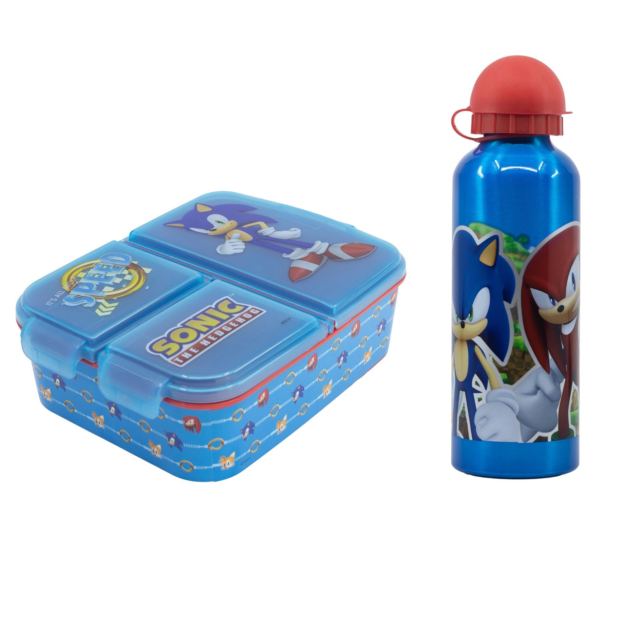 Sonic SEGA Lunchbox Sonic the Hedgehog 2 tlg. Lunch Set, Kusststoff, (2-tlg), Brotdose mit 3 Kammern XL Alu-Trinkflasche