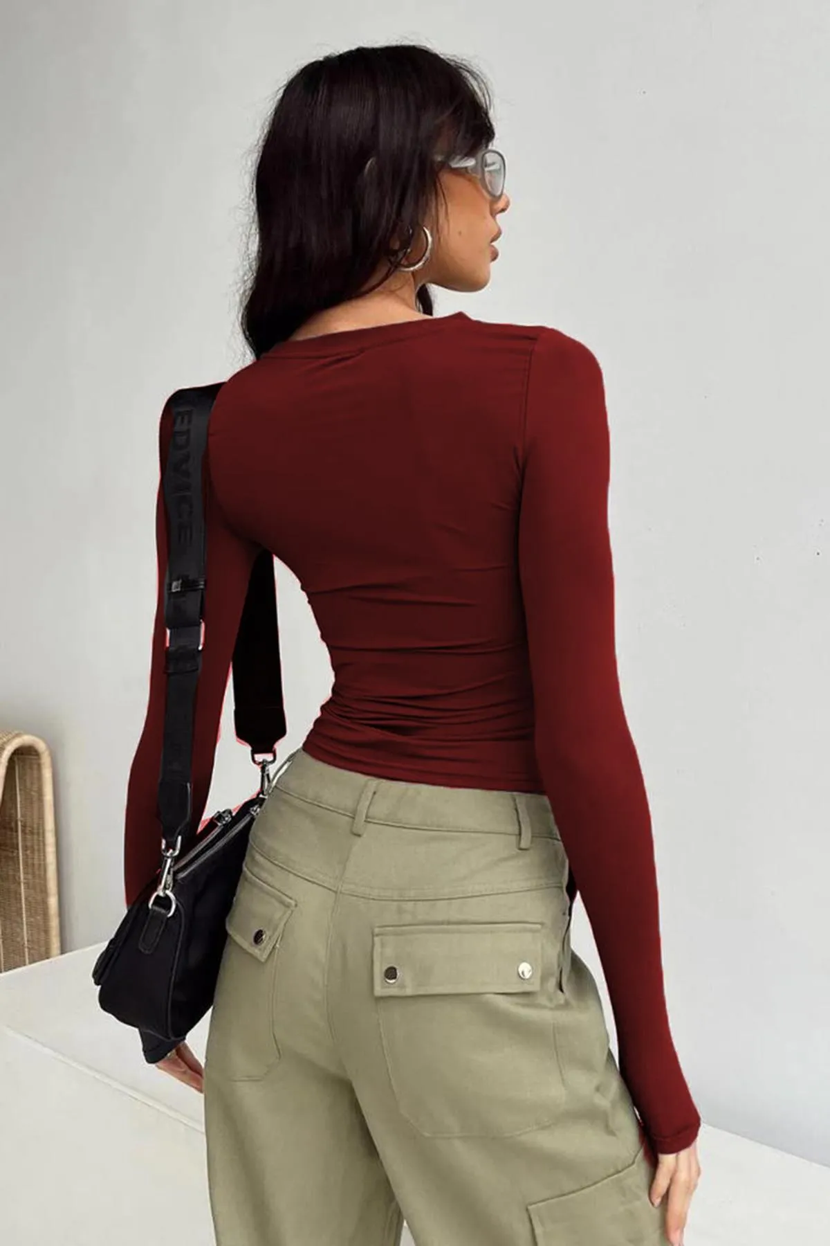 Madmext  Weinroter Basic-Langarm-Body mit Rundhalsausschnitt MG1701