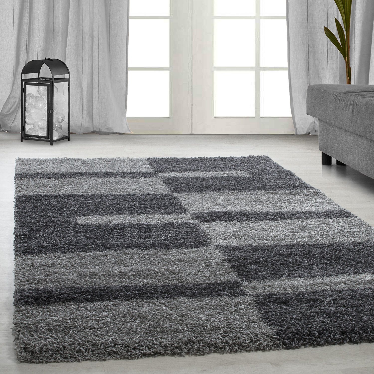 Hochflor-Teppich Kariert Design, Carpetsale24, Läufer, Höhe: 30 mm, Teppich Kariert Design Teppich im modern Stil Teppich Wohnzimmer