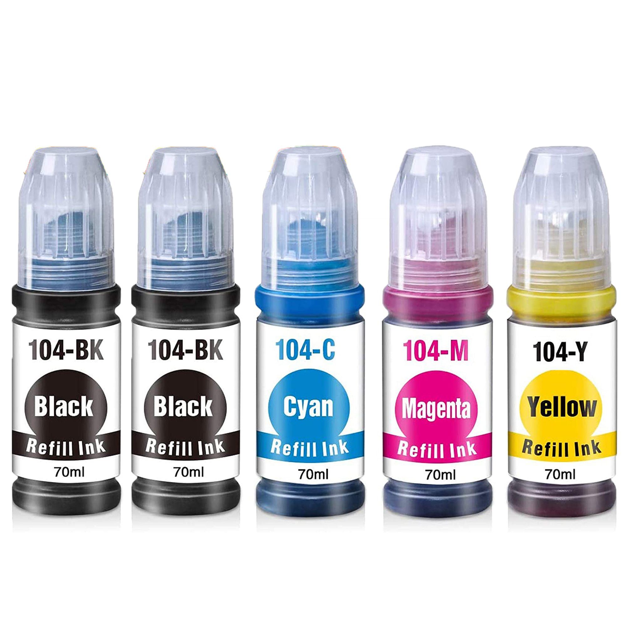 Koala 104 Nachfülltinte Tintenflasche für Epson 104 EcoTank ET-2710 ET-2711 Tintenpatrone (Packung, 5er Tinte Refill für EPSON 104 Ecotank ET-2820 ET-2821 ET-2825 ET-2826)