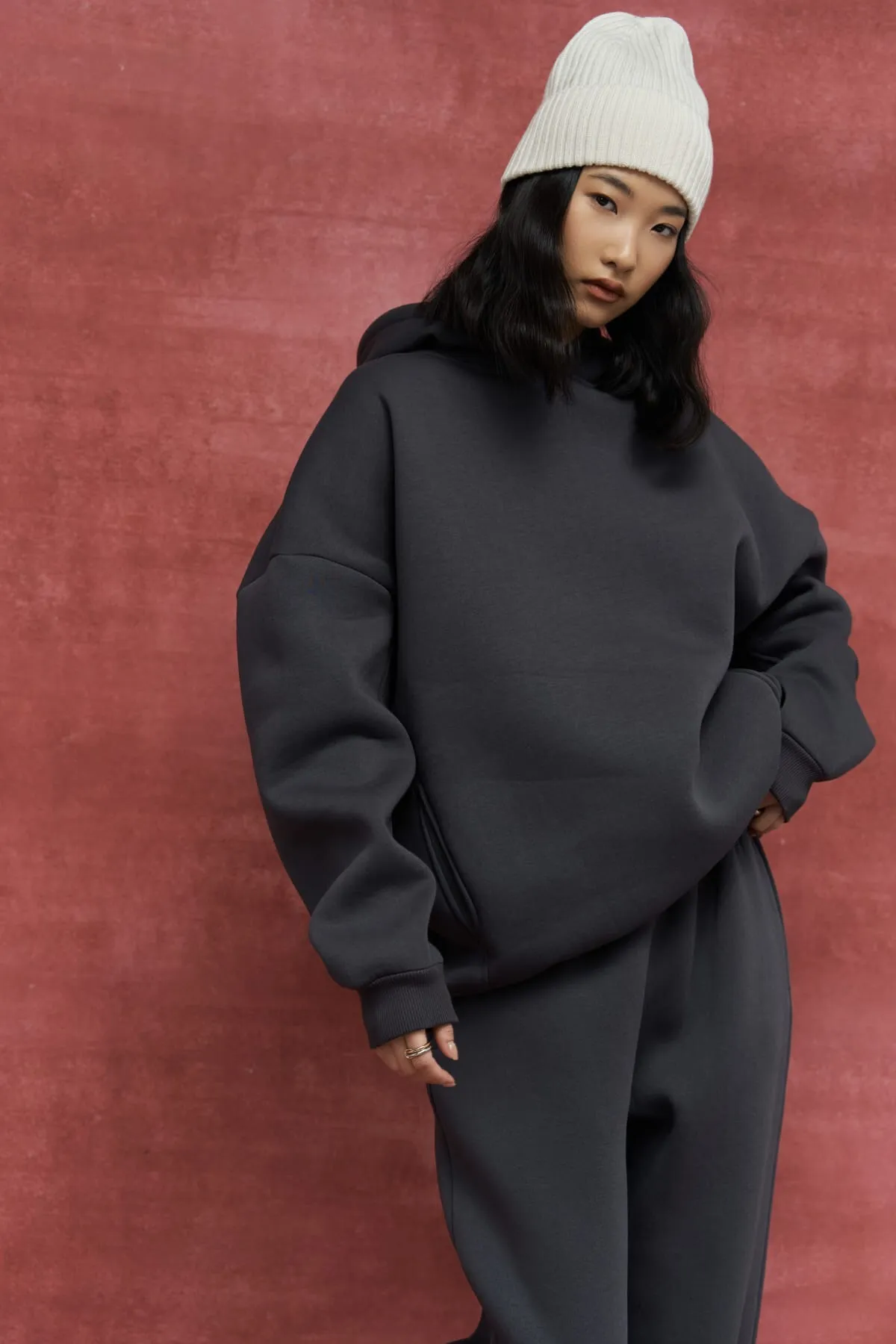 MAİ COLLECTİON  Morgan Anthrazitfarbenes Oversize-Trainingsanzug-Set