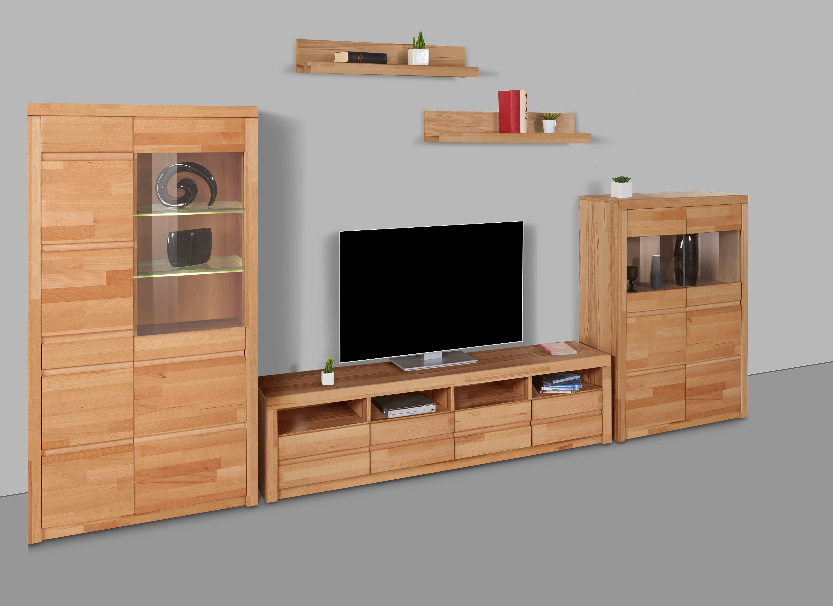 Woltra Wohnwand Silkeborg, (Set, 5-St), teilmassiv mit schöner, griffloser Optik