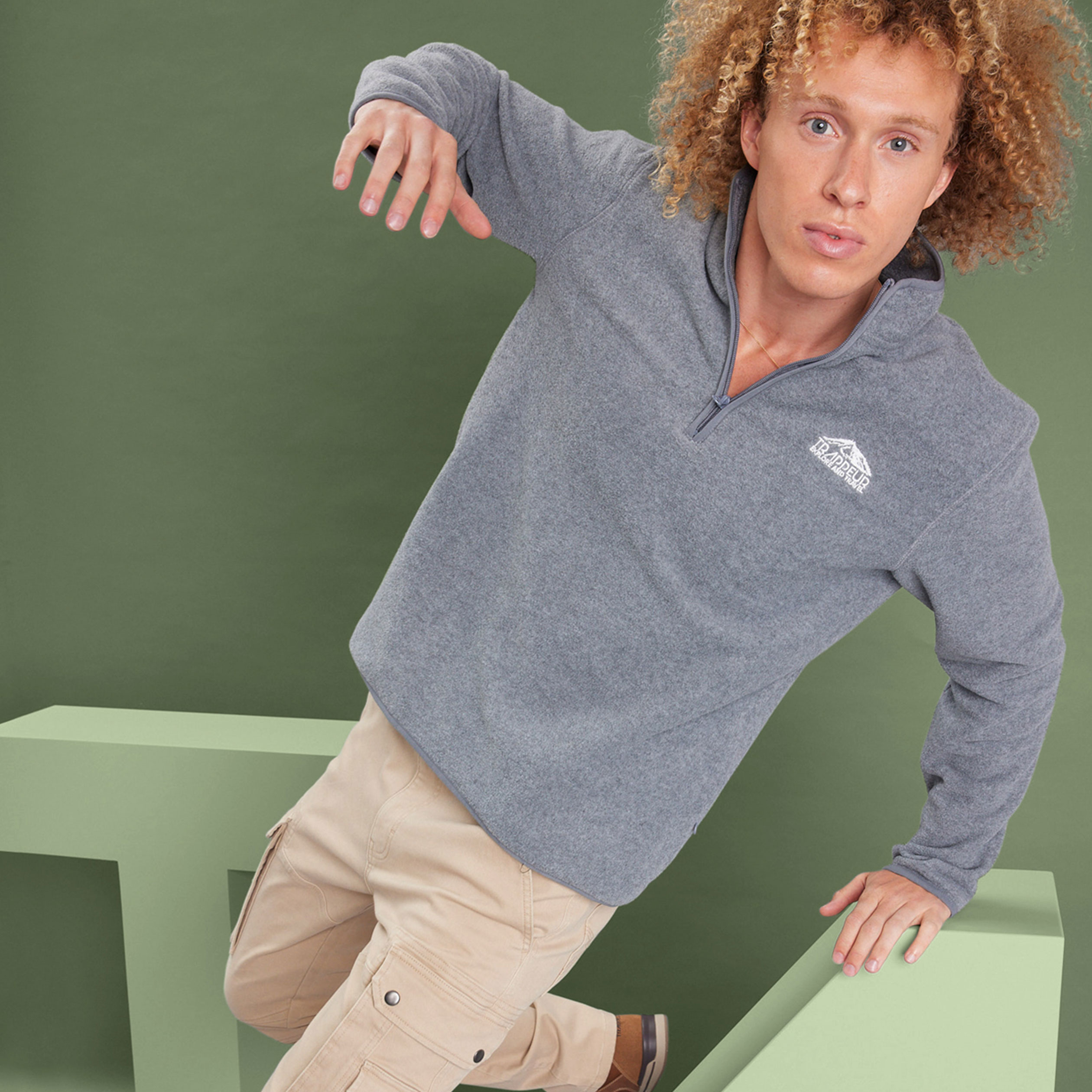 Sweat polaire camionneur Trappeur gris homme | La Halle