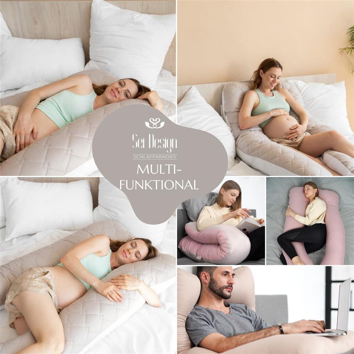 SEI Design Stillkissen Seitenschläferkissen Bodypillow - Körperkissen, Schwangerschaftskissen mit Bezug, 1-tlg., gesteppt mit 2 Reißverschlüssen