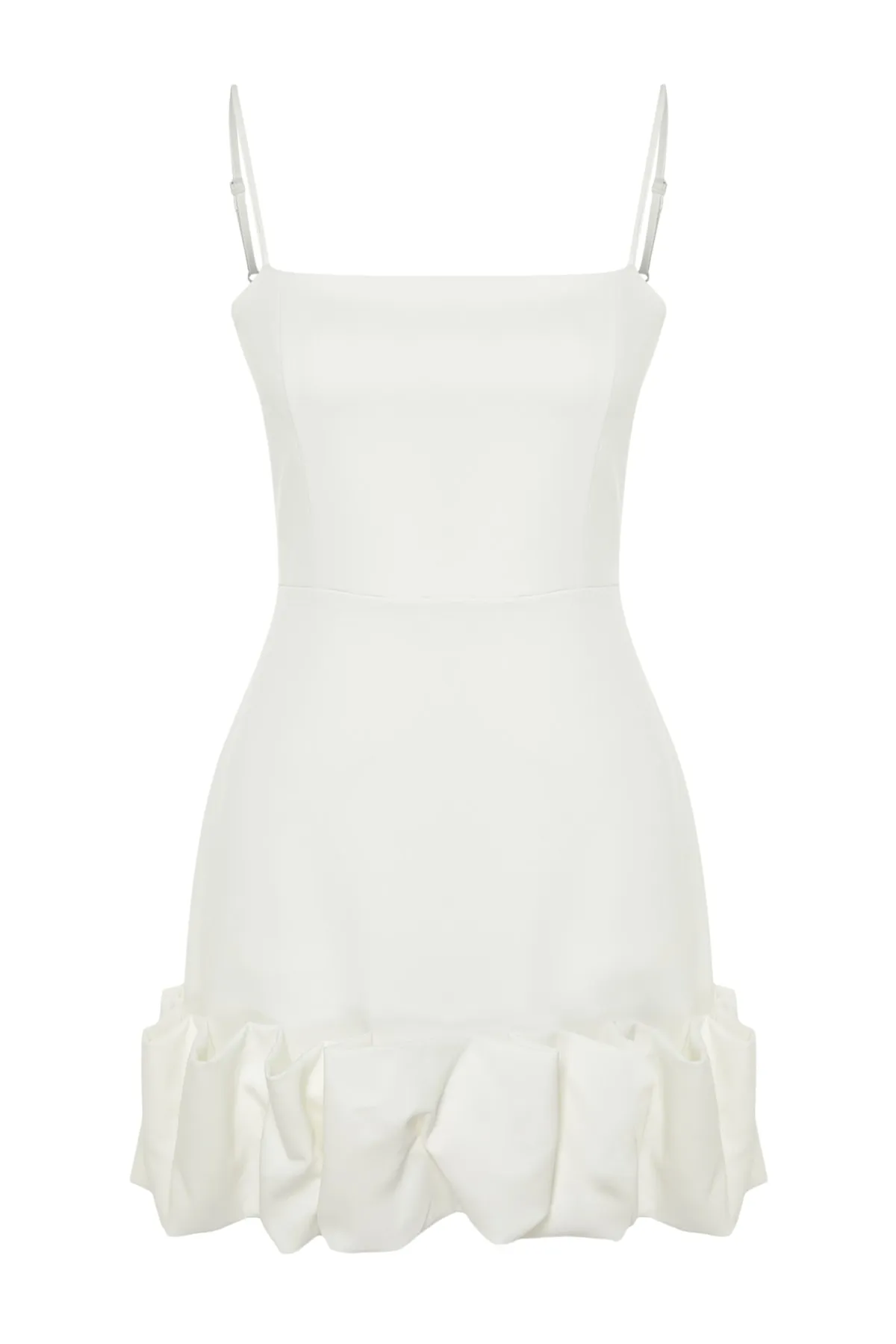 Trendyol Collection  Ecru gewebtes, gefüttertes Volant-Brautabendkleid TPRSS23EL00508