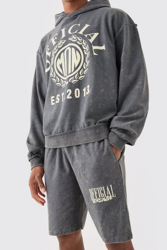 Kurzer kastiger Hoodie-Trainingsanzug mit Print