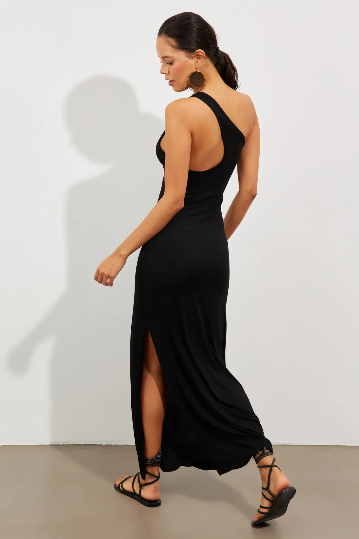 Cool & Sexy  Schwarzes One-Shoulder-Maxikleid mit Schlitz für Damen EY2498