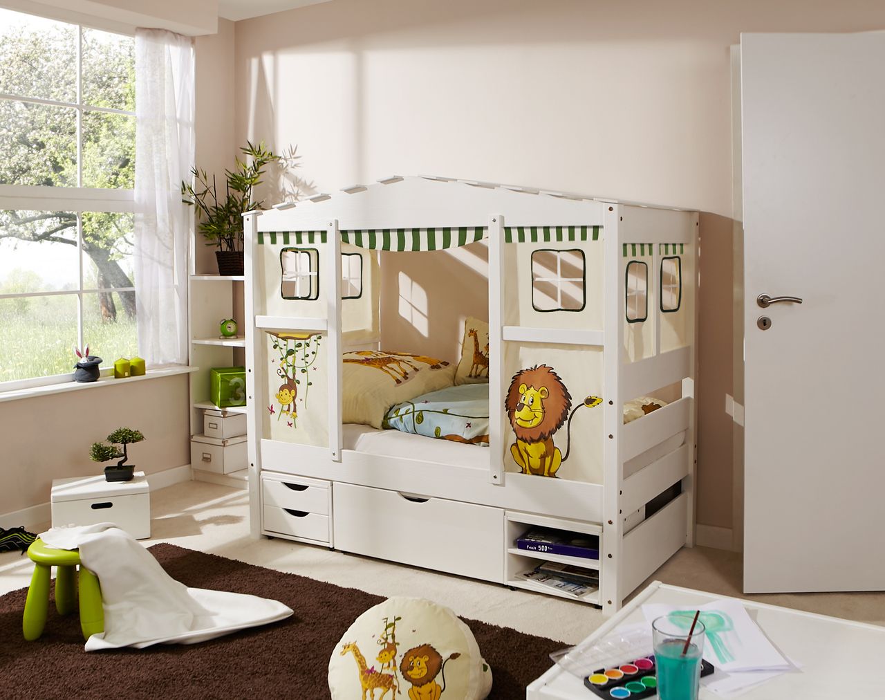 Ticaa Hausbett MINI Safari Var 3 - mit 3er Funktionsschubkasten