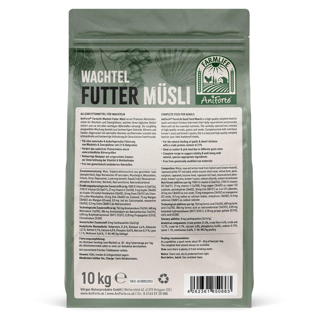 Aniforte Futter & Heu Aniforte FarmLife Wachtel Futter Müsli 10 kg
