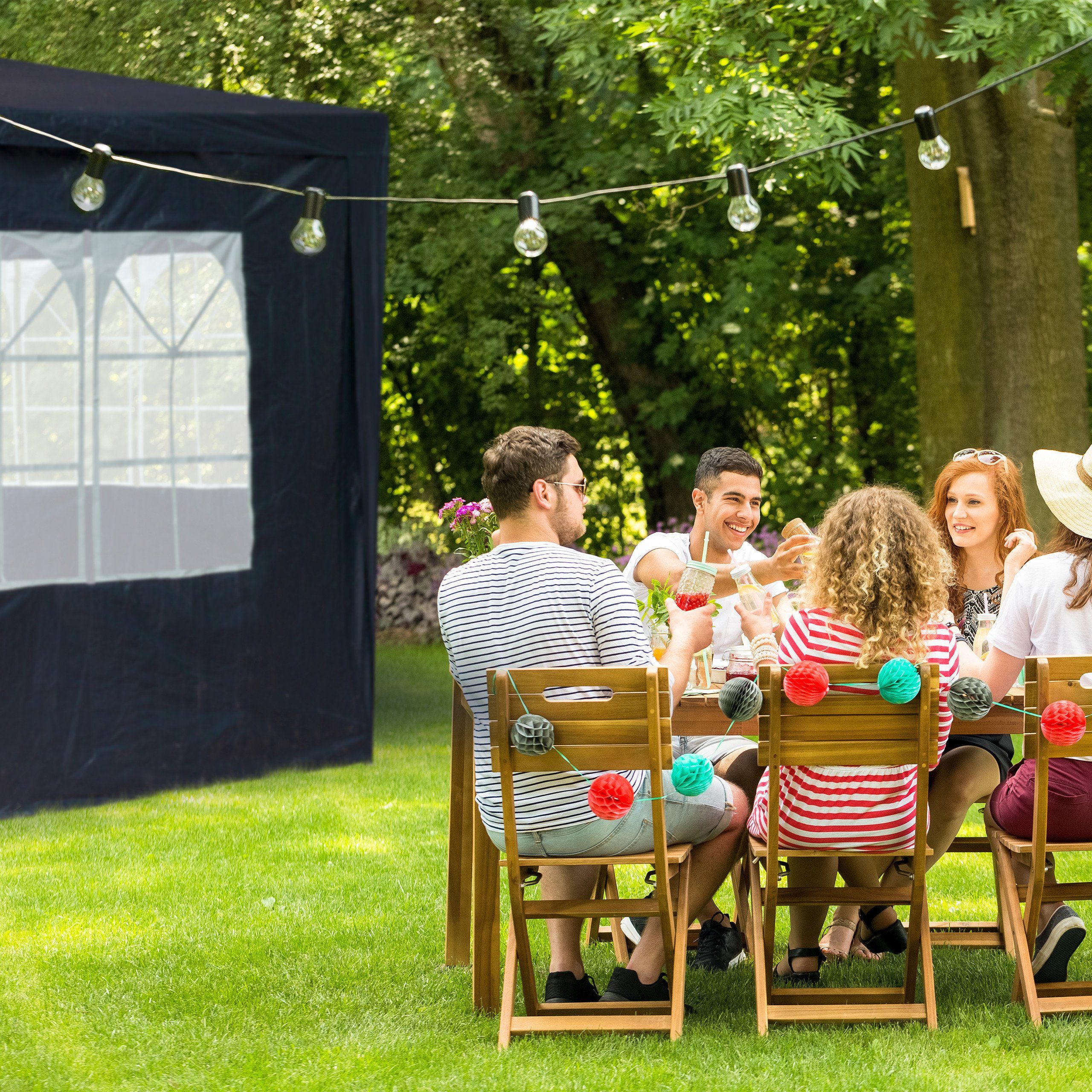 relaxdays Pavillon Blaue Pavillon Seitenwand 4er Set