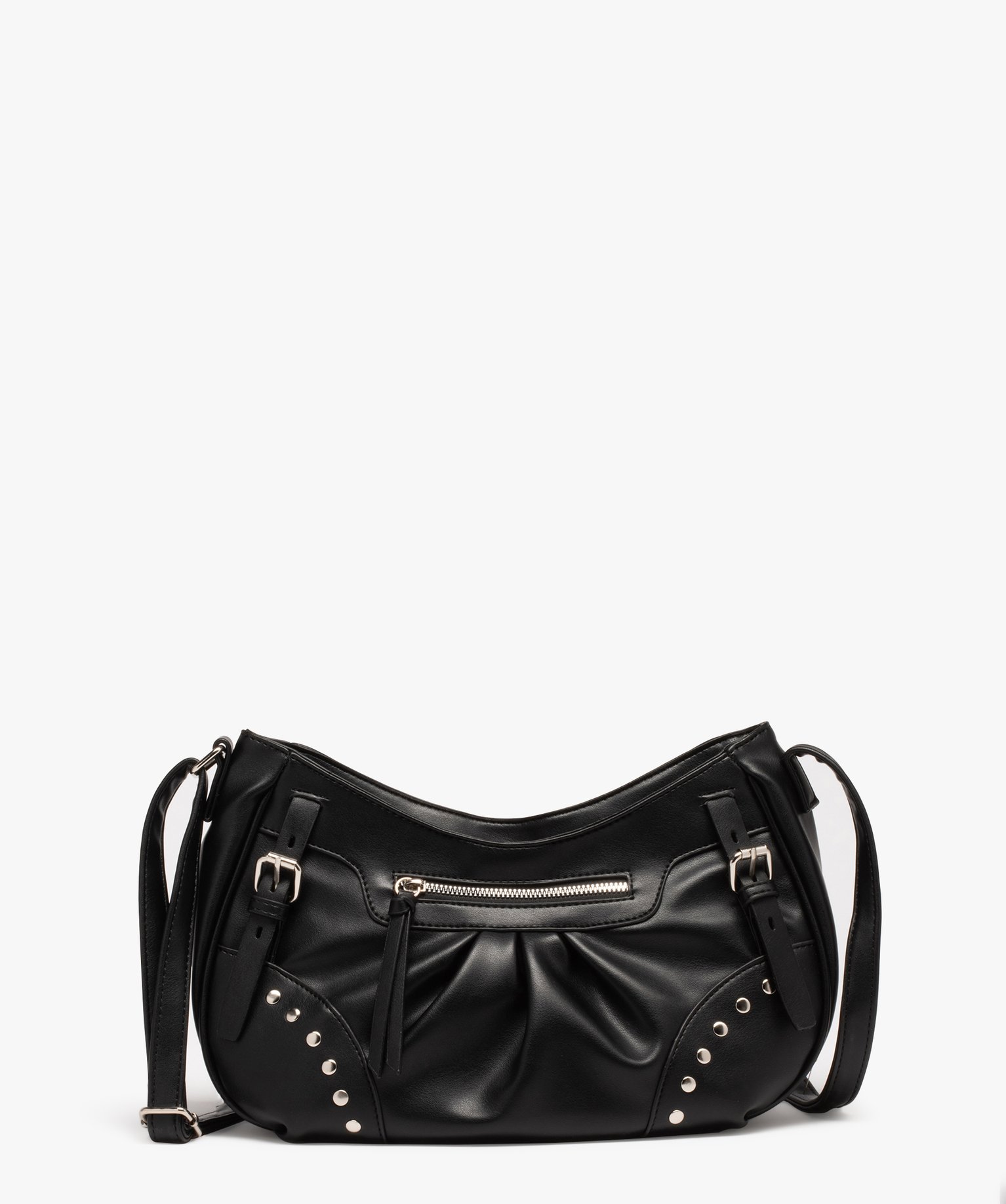 Sac besace demi-lune souple à clous femme noir | GEMO