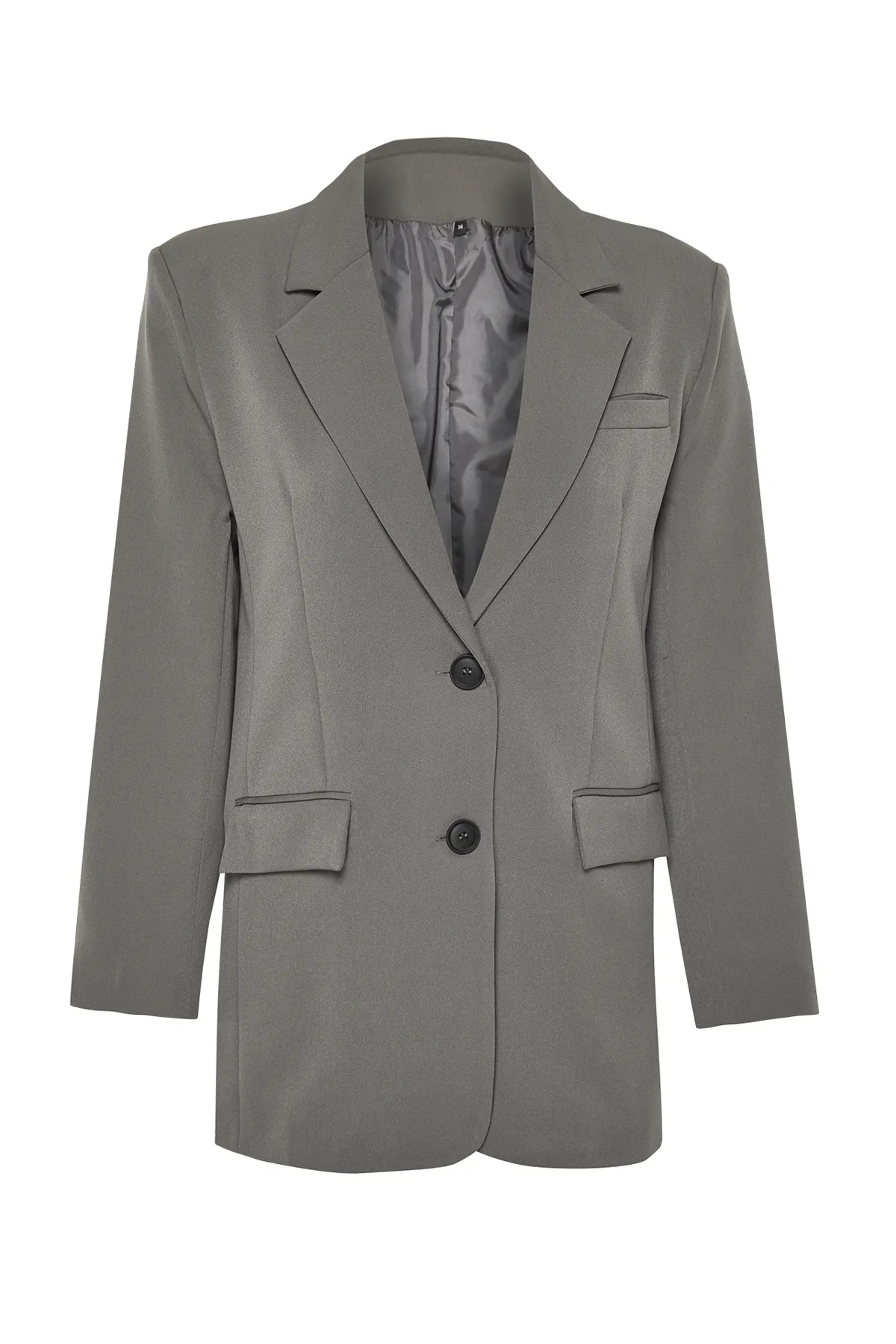 Trendyol Collection  Graue, übergroße, gewebte Basic-Blazerjacke TWOSS24BC00029