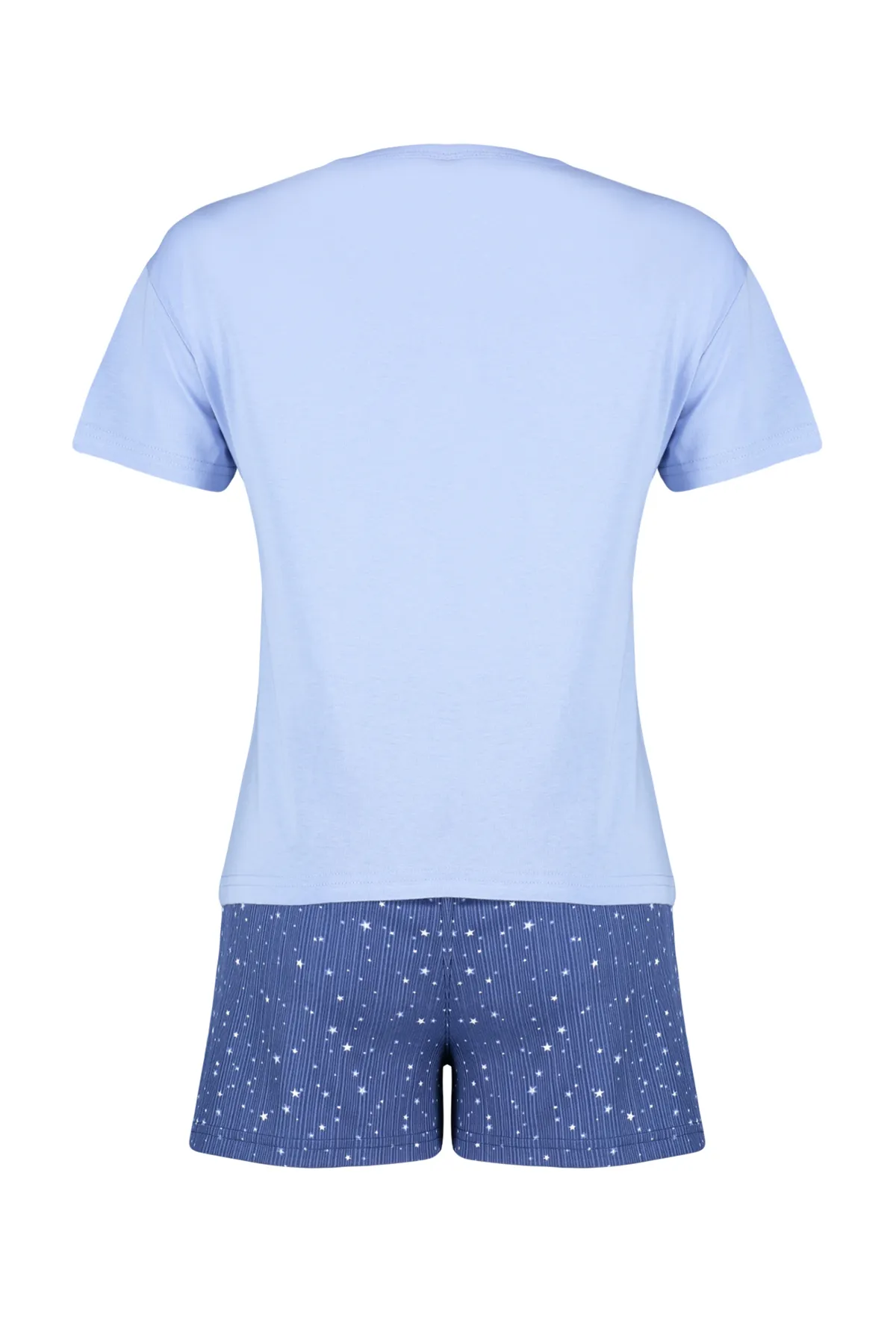 Trendyol Collection  Blaues Strickpyjama-Set aus 100 % Baumwolle mit Sternmuster THMSS24PT00202