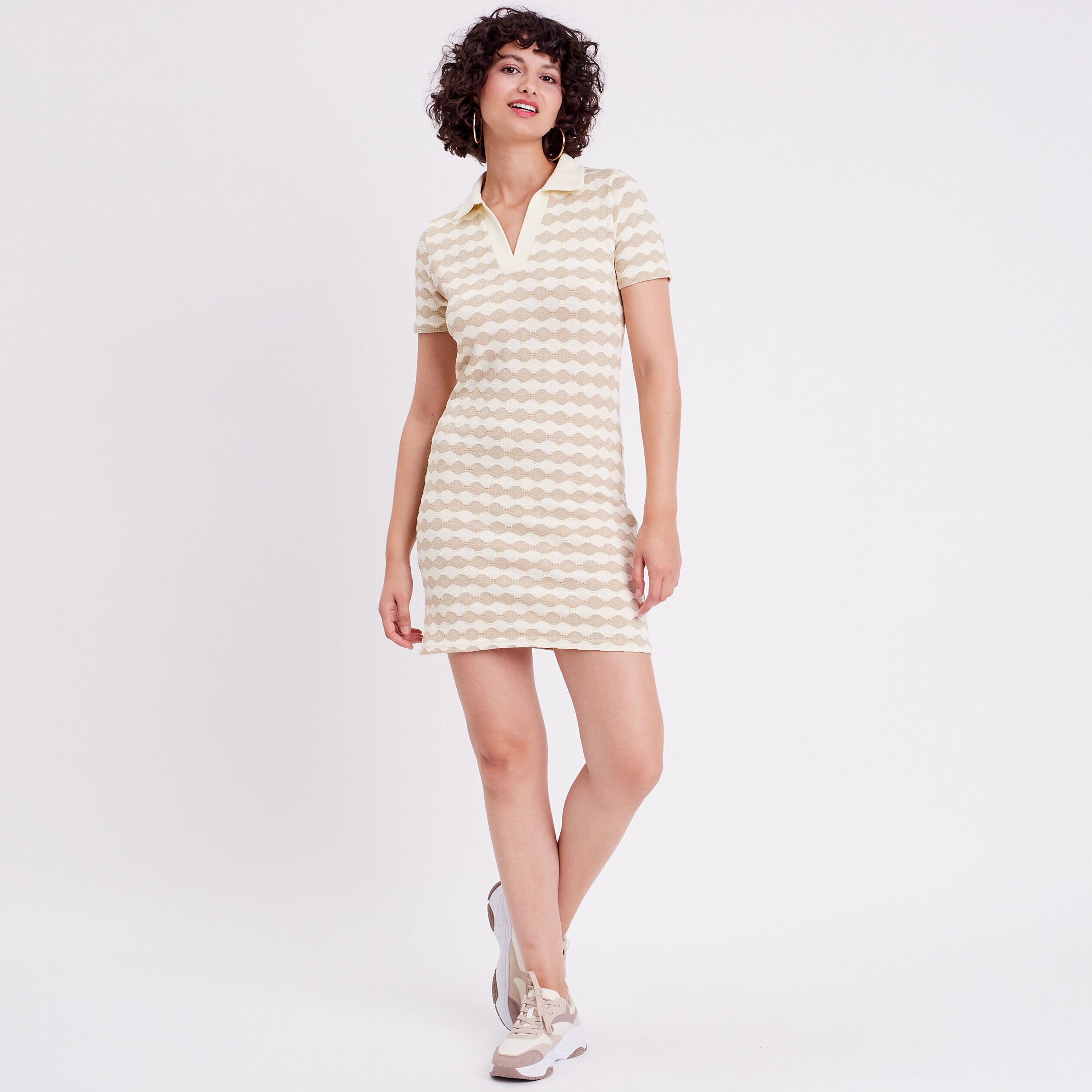 Robe droite col polo ecru femme | Cache Cache