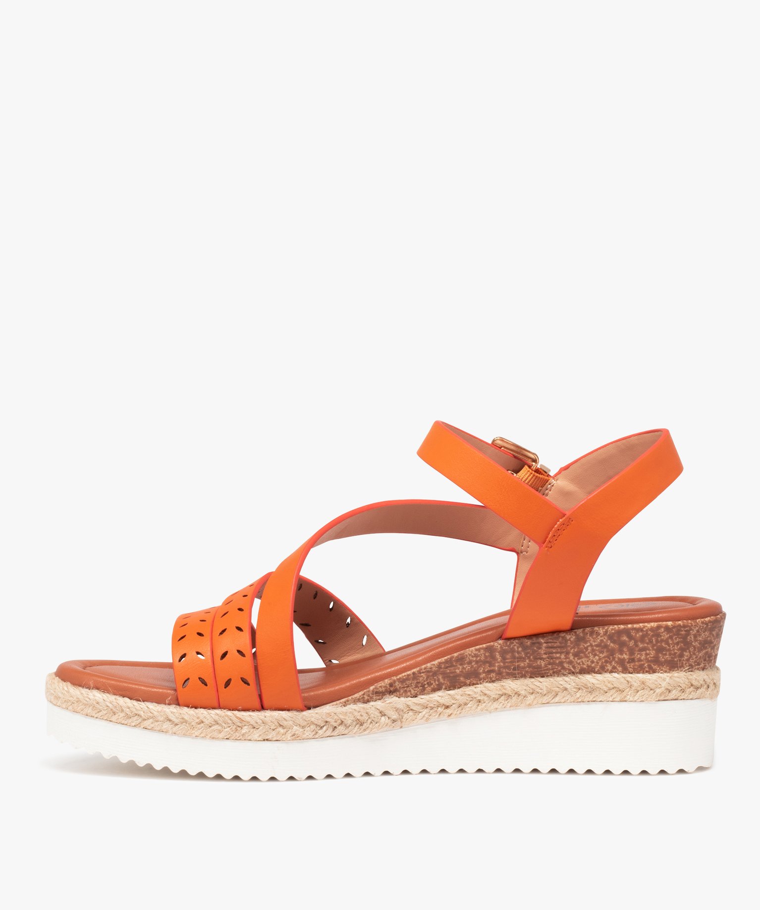 Sandales femme unies à talon compensé orange | GEMO