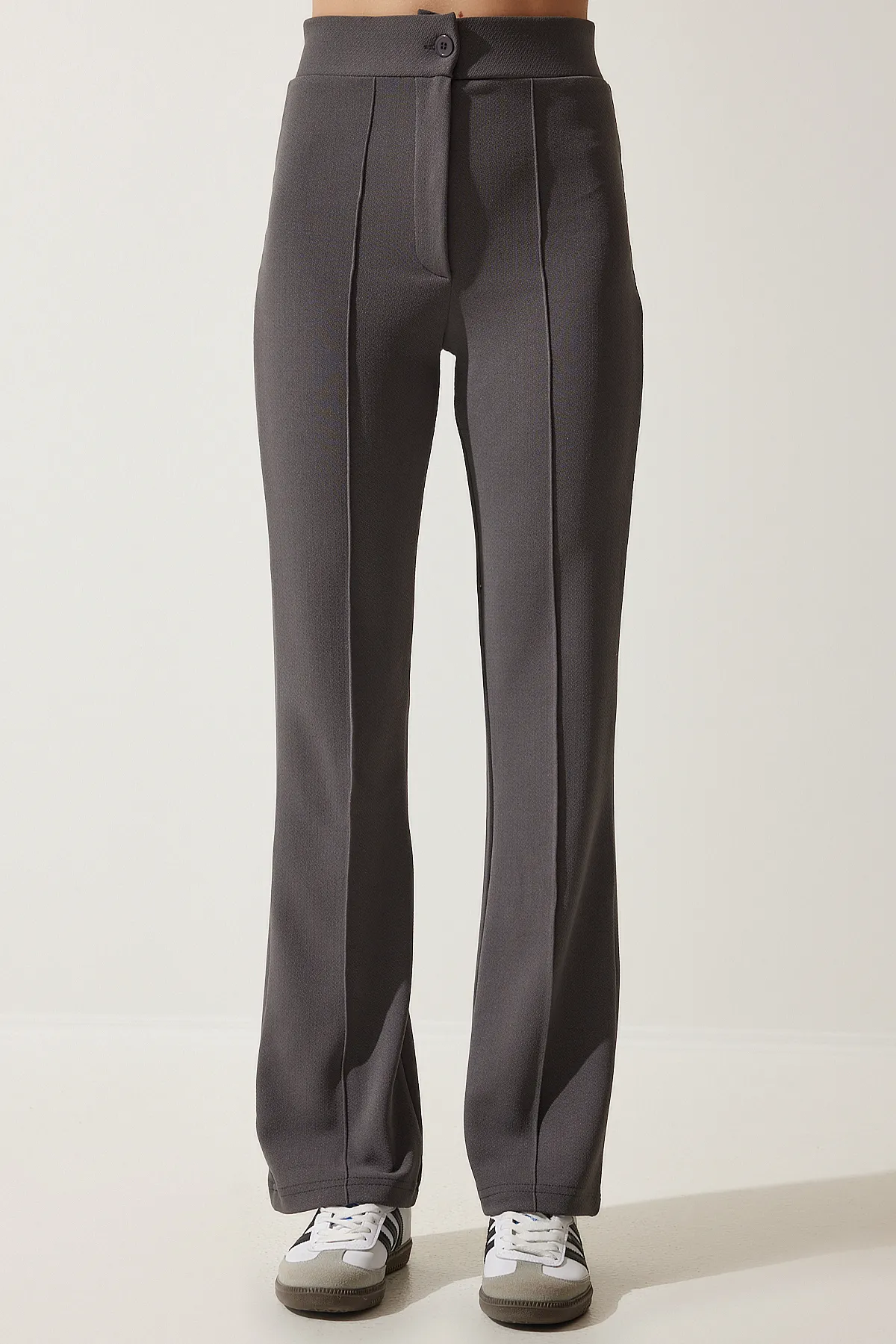 Happiness İstanbul  Bequeme Strickhose aus geräuchertem Lycra mit hoher Taille für Damen RV00090
