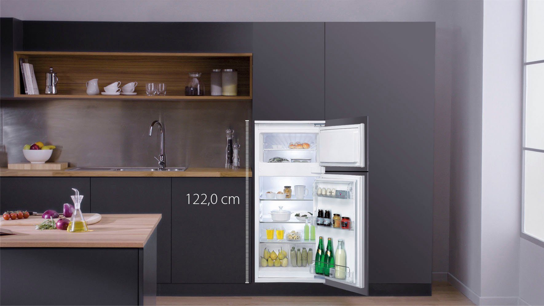 BAUKNECHT Einbaukühlgefrierkombination KDI 12S1, 122 cm hoch, 54 cm breit