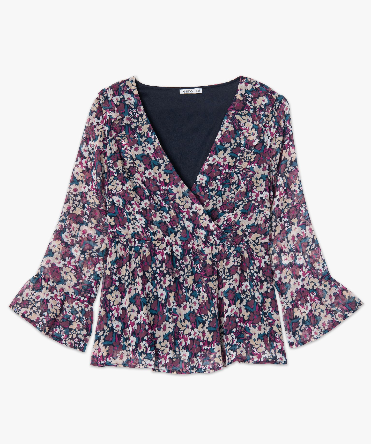 Blouse femme à motifs fleuris et décolleté cache-cur | GEMO