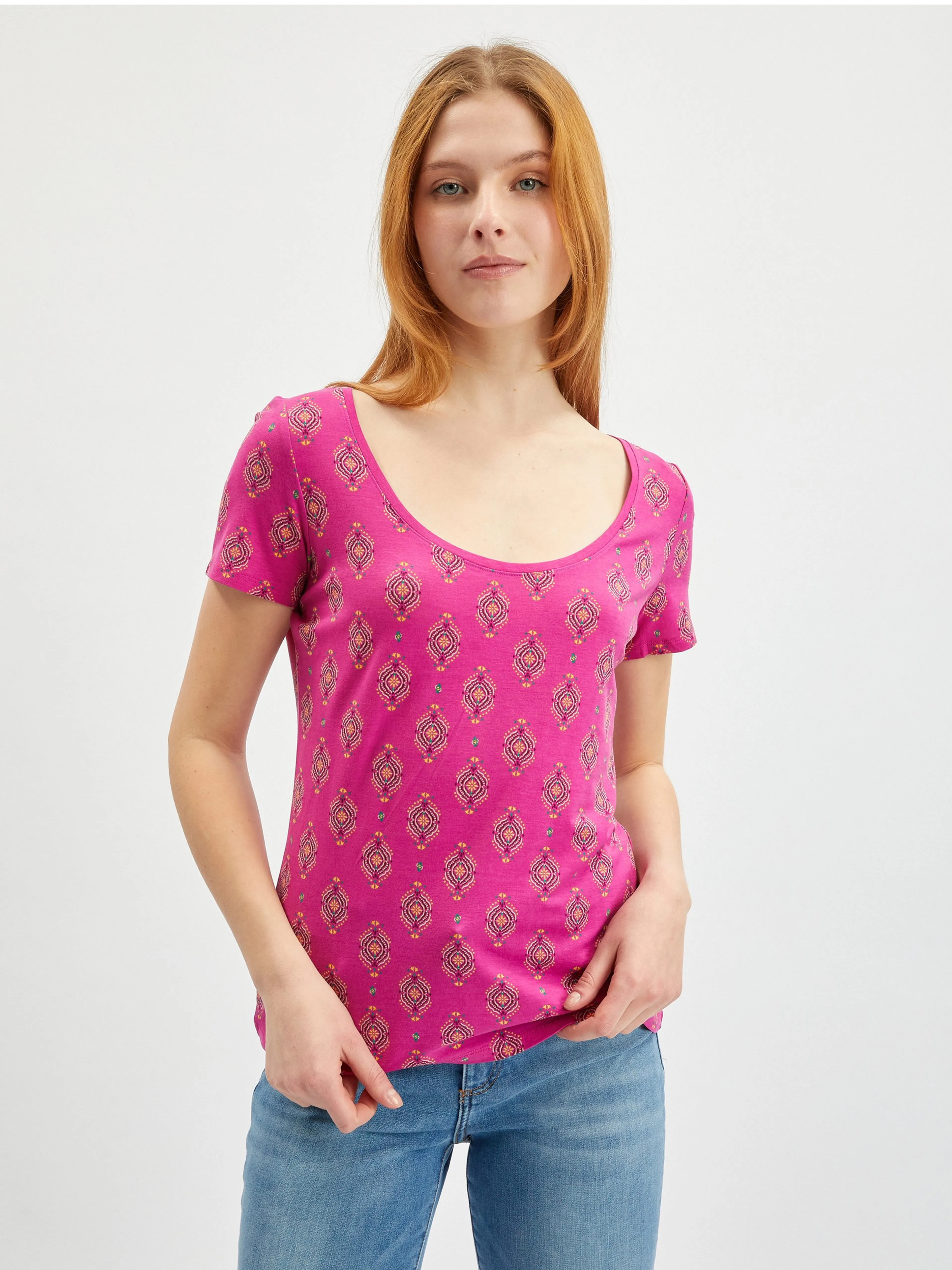 Dunkelrosa gemustertes Damen-T-Shirt ORSAY