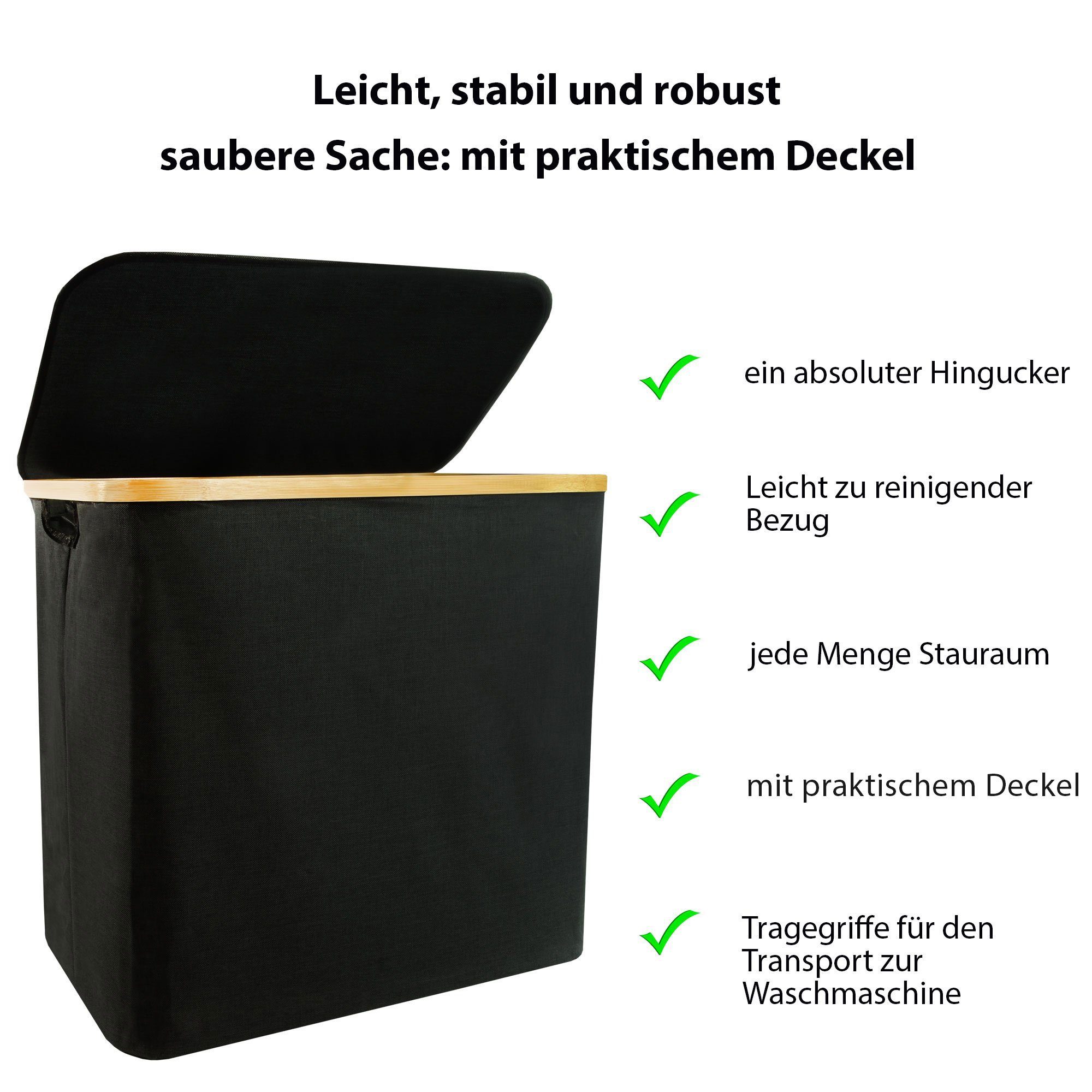 osoltus Wäschesortierer osoltus Wäschesortierer Bambus mit Deckel black Wäschebox Wäschekorb