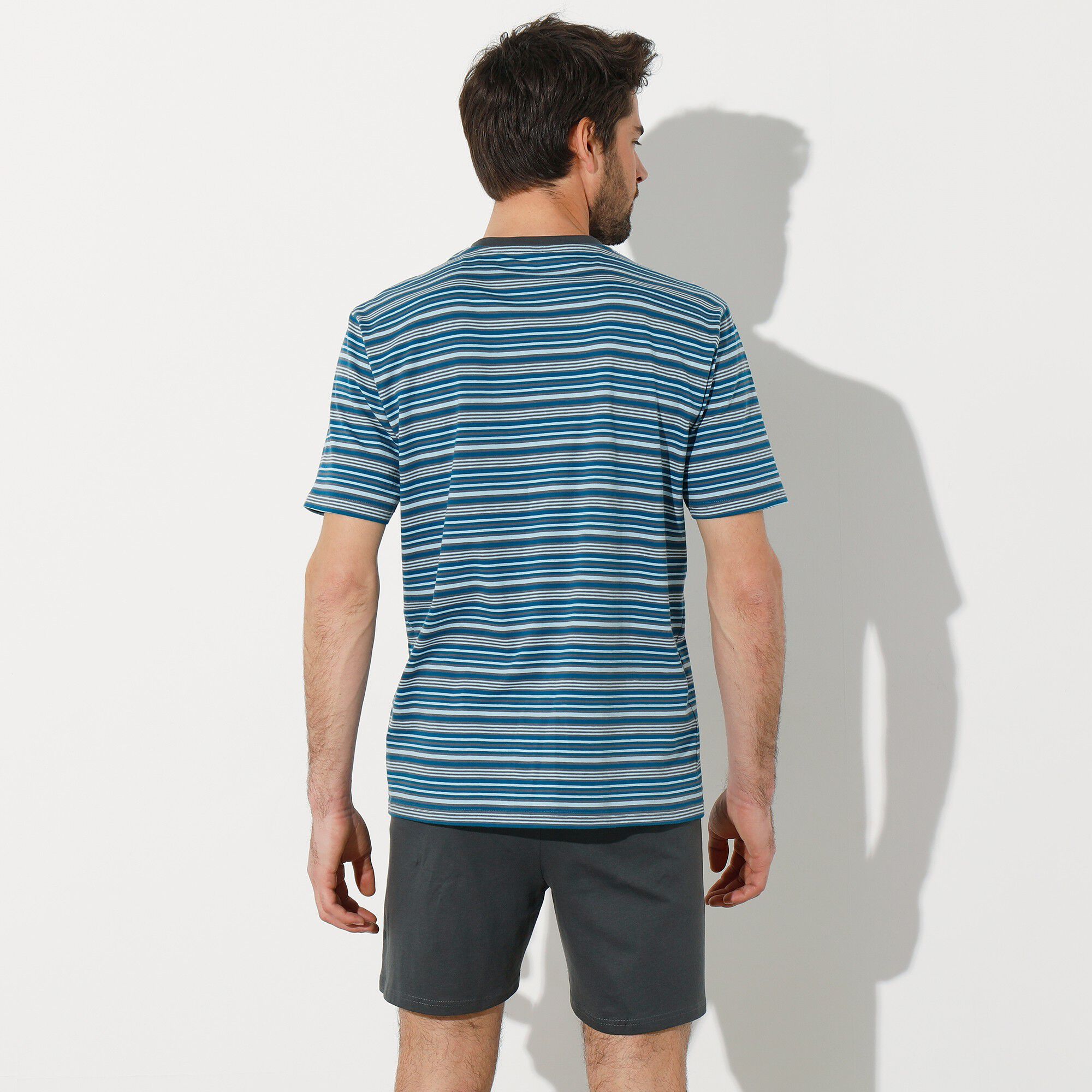 Pyjama-short rayé col tunisien
