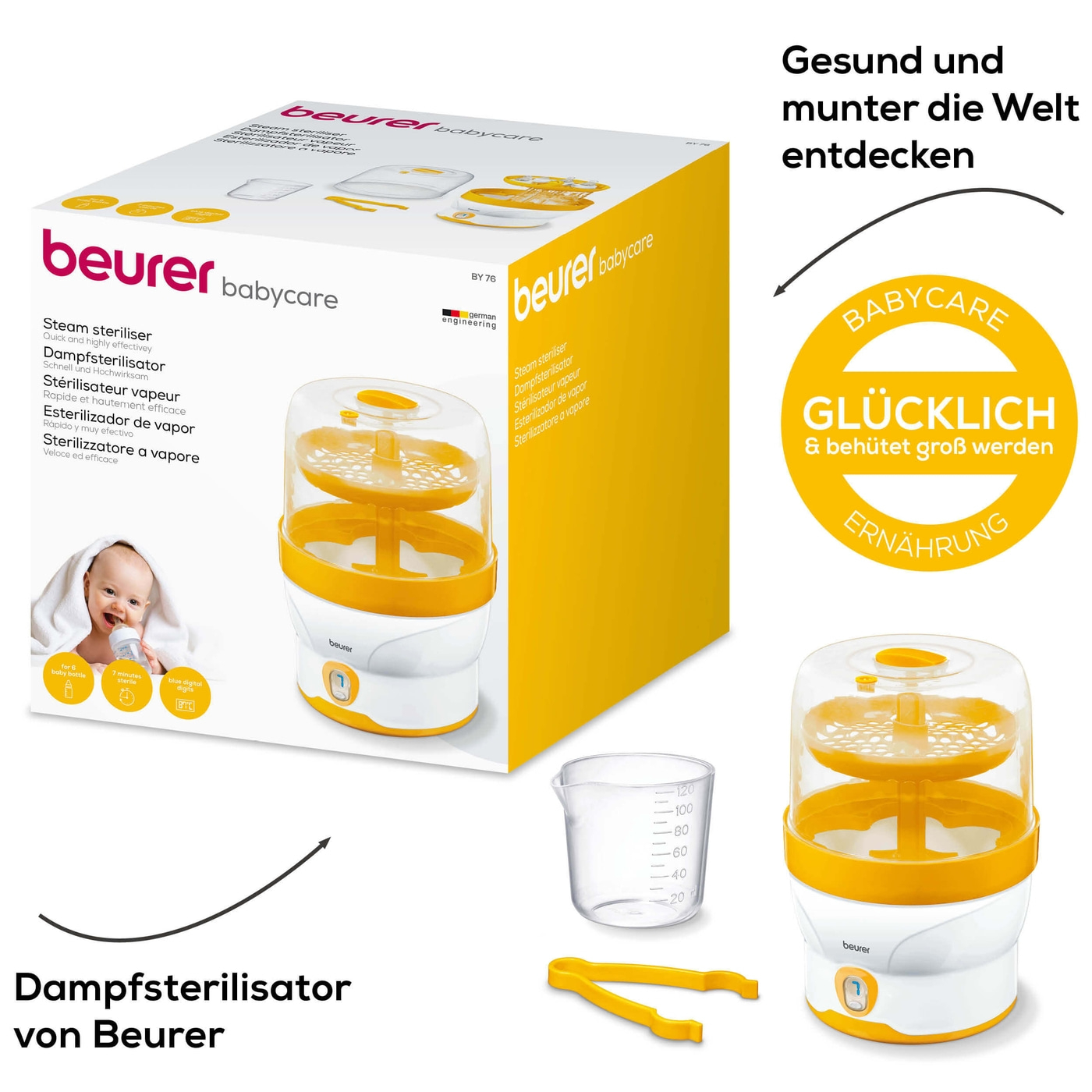 Beurer Dampfsterilisator BY 76-Sterilisator zum Desinfizieren von 6 Babyflaschen & Zubehör