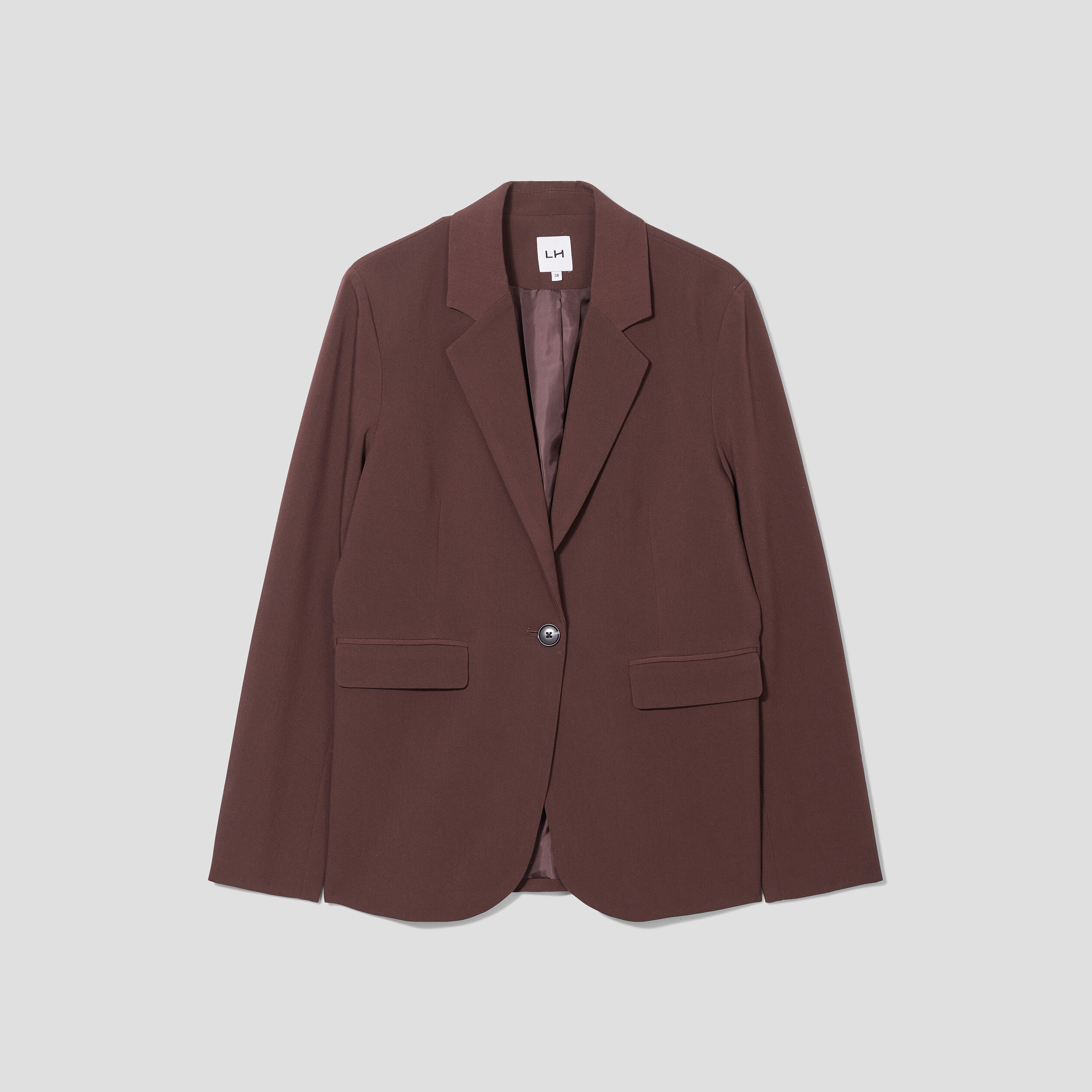 Veste droite boutonnée manches longues marron foncé femme | La Halle