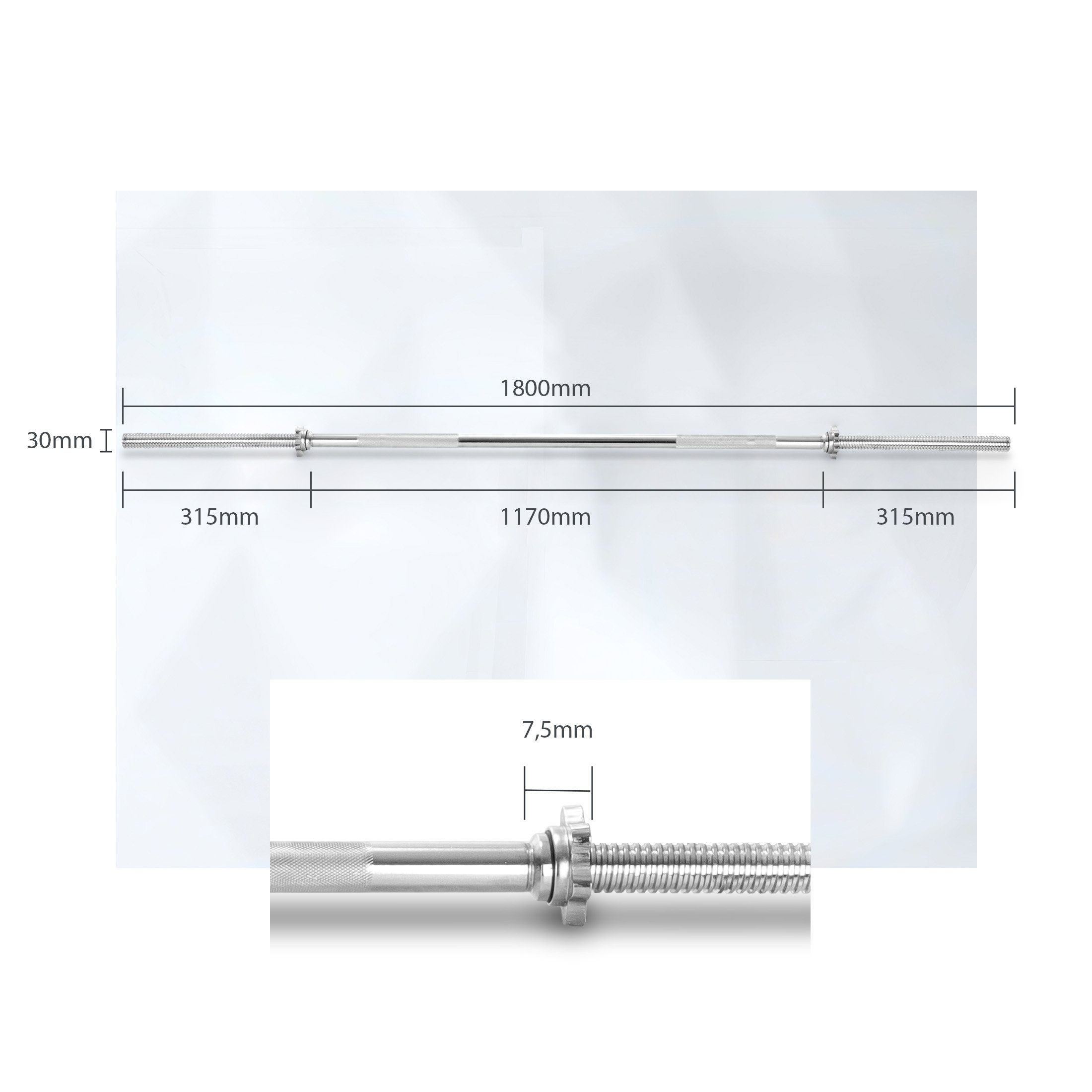Zoomyo Langhantelstange Langhantelstange, ideal für Hantelbank – Langhantel in Standardgröße, stahl, 180,00 cm, 180 x 3 cm