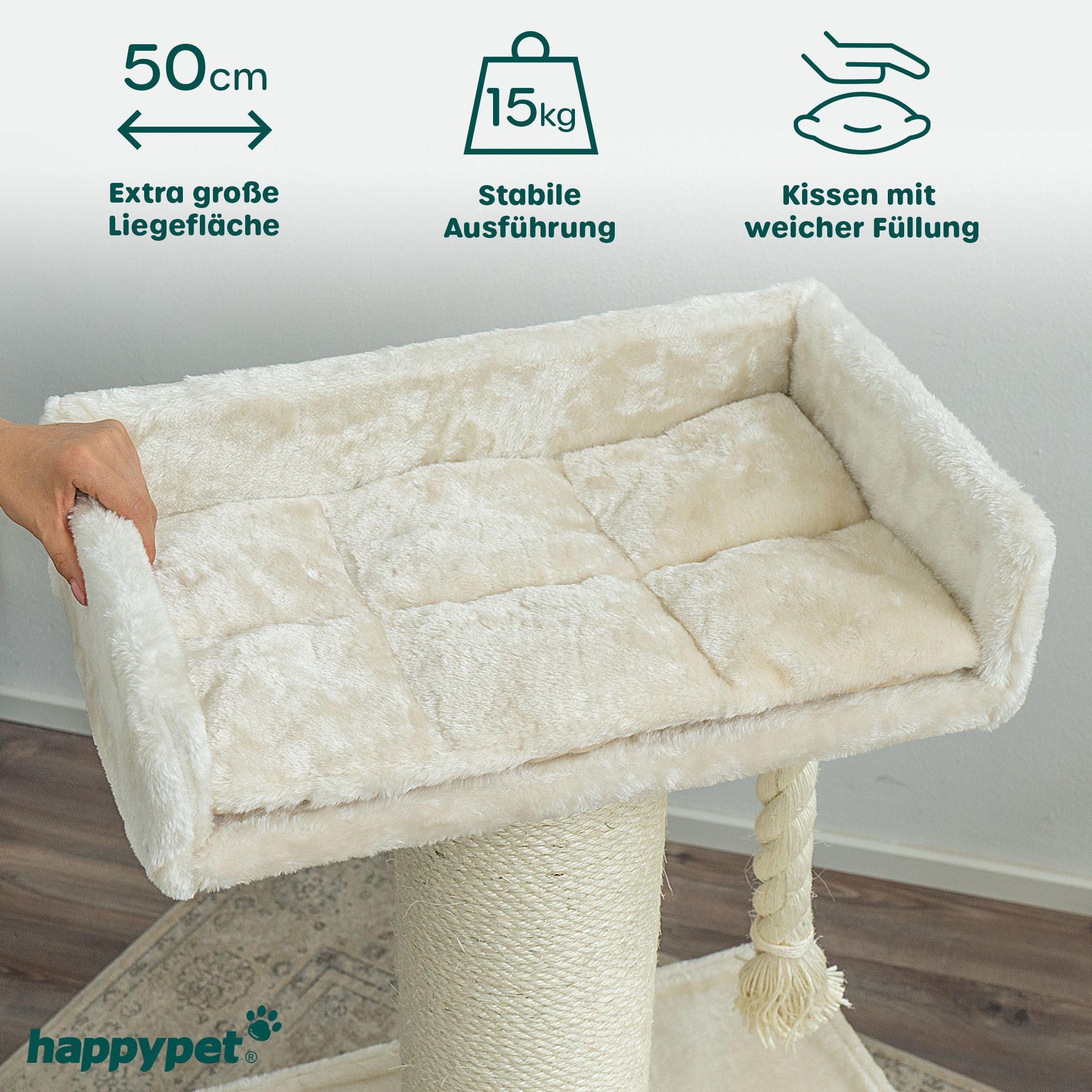 Happypet Kratzbaum MC1060, Gesamthöhe: 103 cm, Haus: 60 x 35 x 40 cm, Kratztau: Ø 4 cm