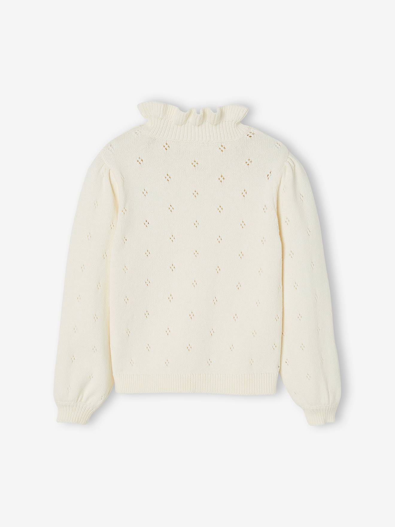 Pull fantaisie maille pointelle fille écru