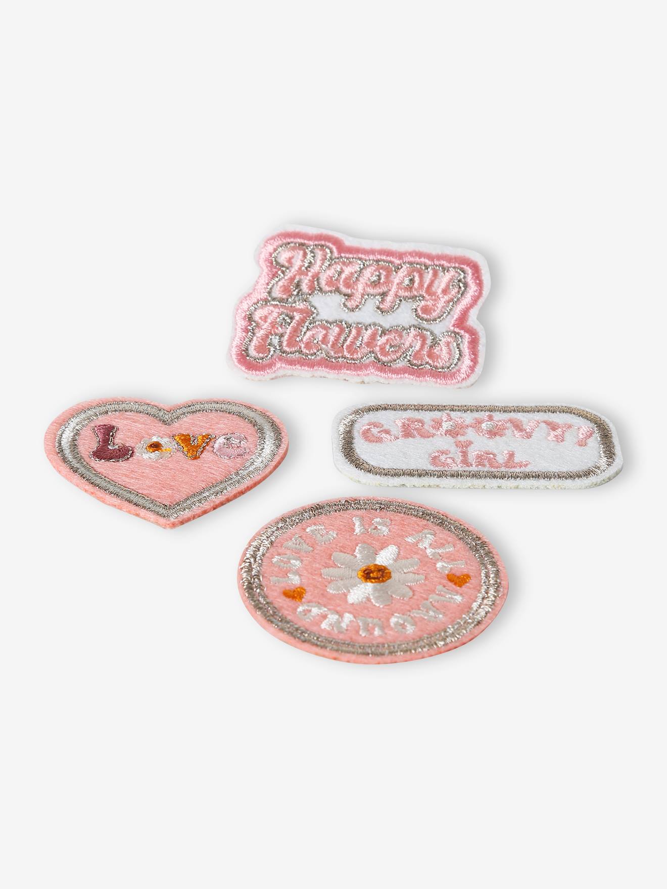 Lot de 4 badges thermocollants fille rose