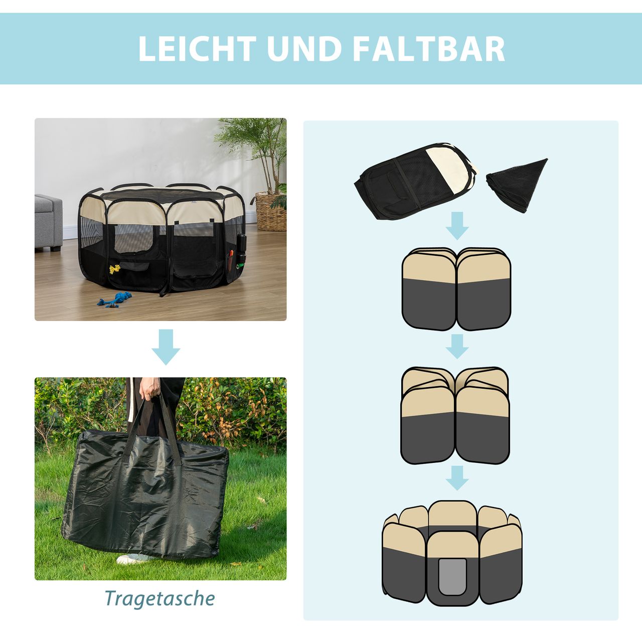 PawHut Welpenlaufstall Faltbarer Welpenauslauf Tierlaufstall Ø118 x 62 cm