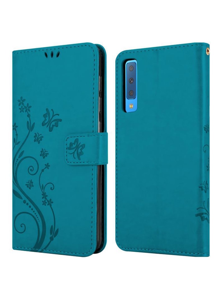 cadorabo Hülle für Samsung Galaxy A7 2018 Blumen Design in FLORAL BLAU günstig kaufen onesize