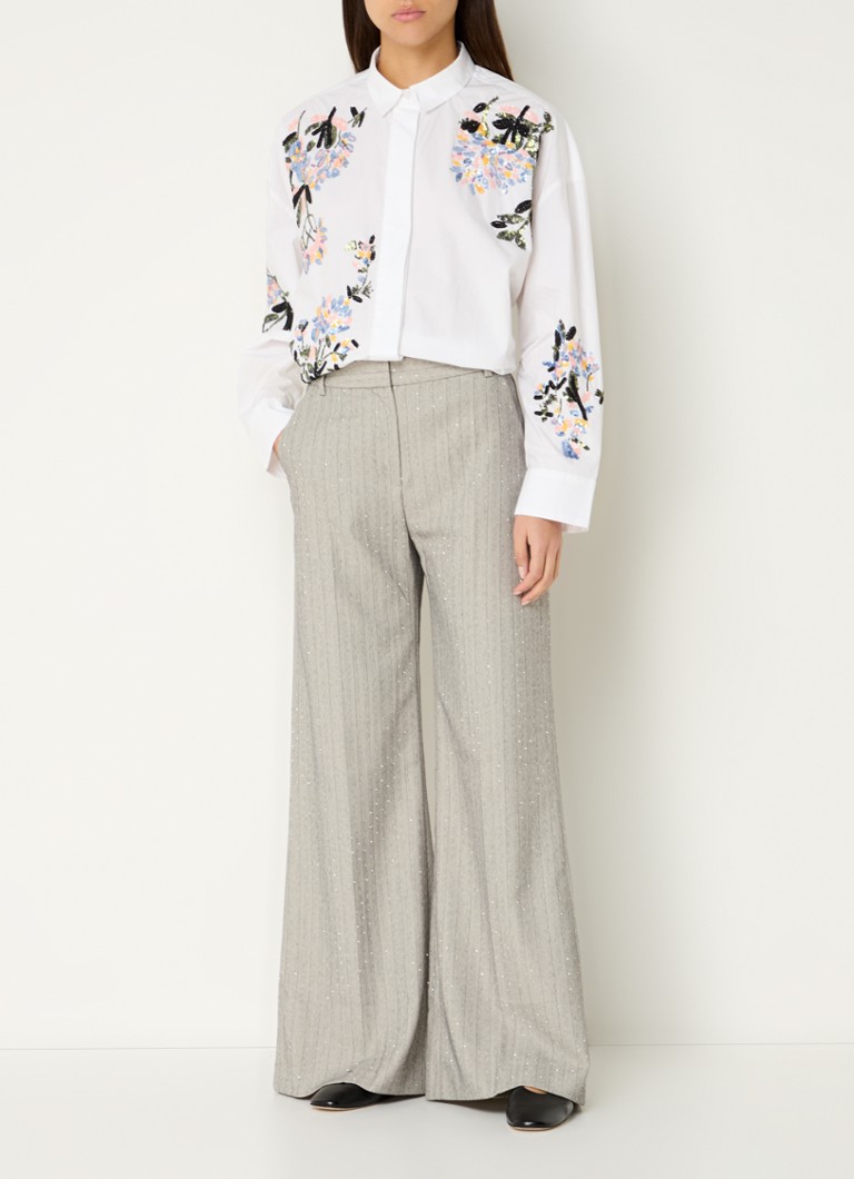 MUNTHE Eileen high waist flared fit trousers with rhinestones