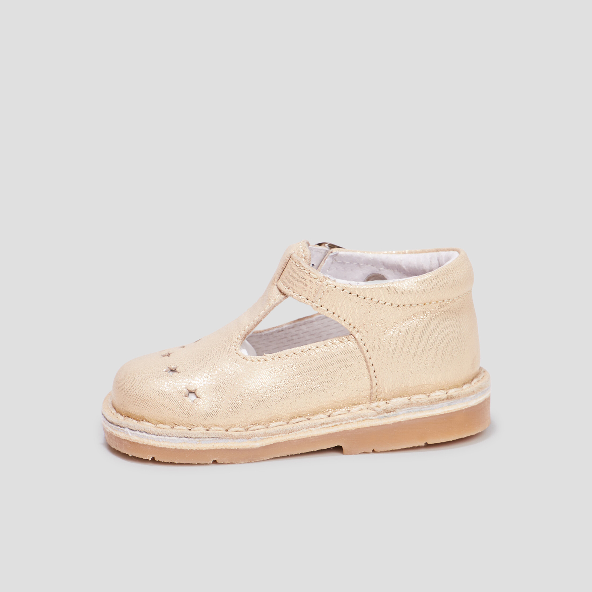 Salomés en cuir rose champagne bébé fille | La Halle