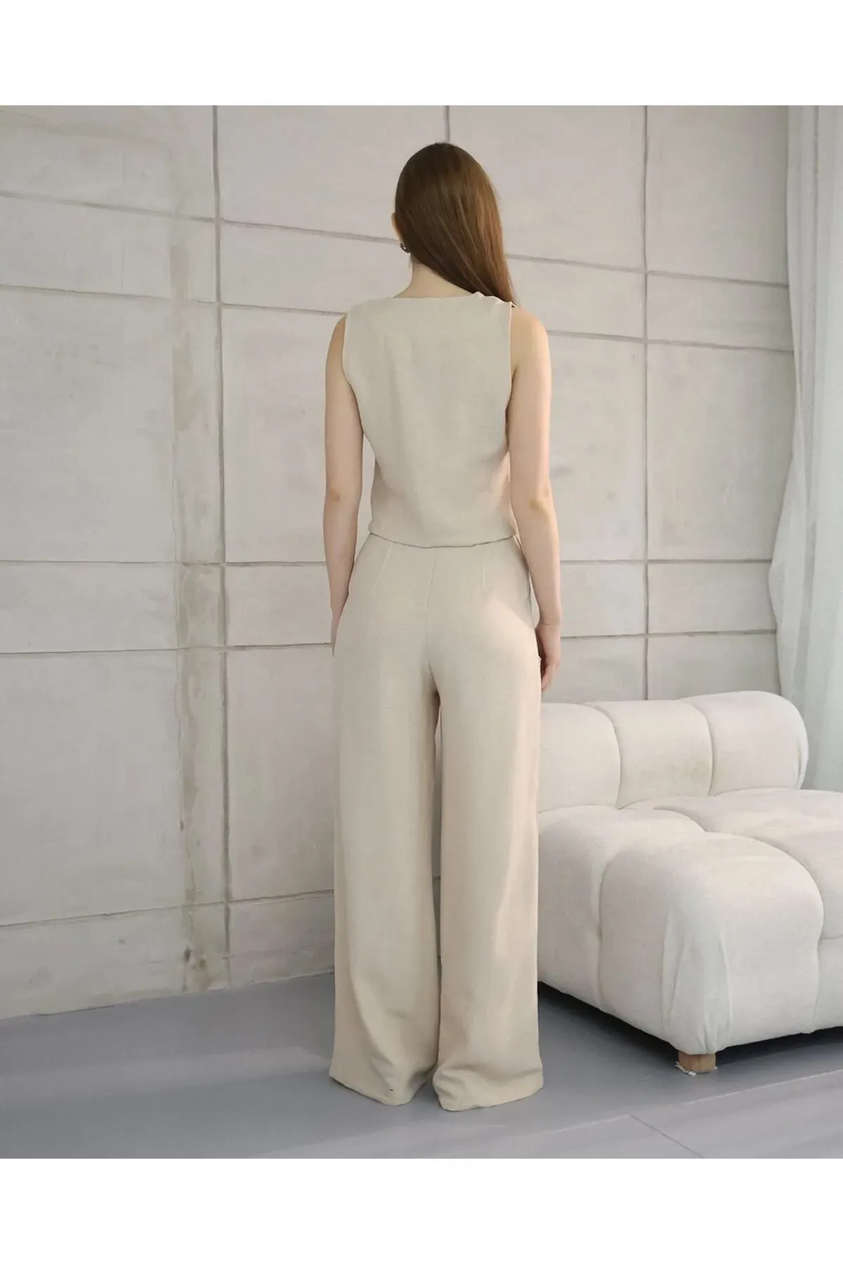 ZF BUTİK  Sofia Leinen - Set aus Weste und Hose mit Taschen