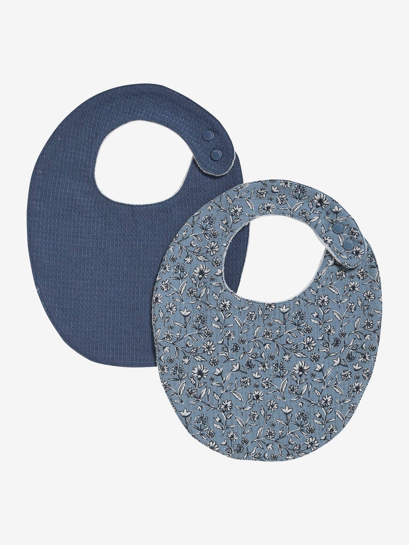 Vertbaudet 2er-Pack Baby Lätzchen, personalisierbar - blau indien blume