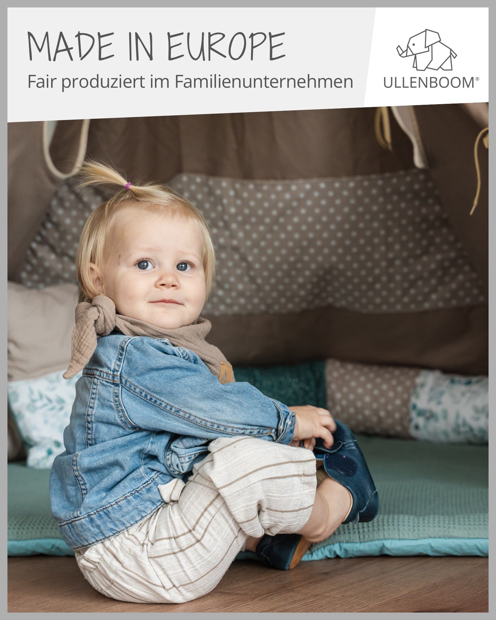 Krabbeldecke Baby Krabbeldecke 100x100 cm Salbeigrün (Made in EU), ULLENBOOM ®, Dick gepolstert, Außenstoff 100% Baumwolle, Waffelpiquè