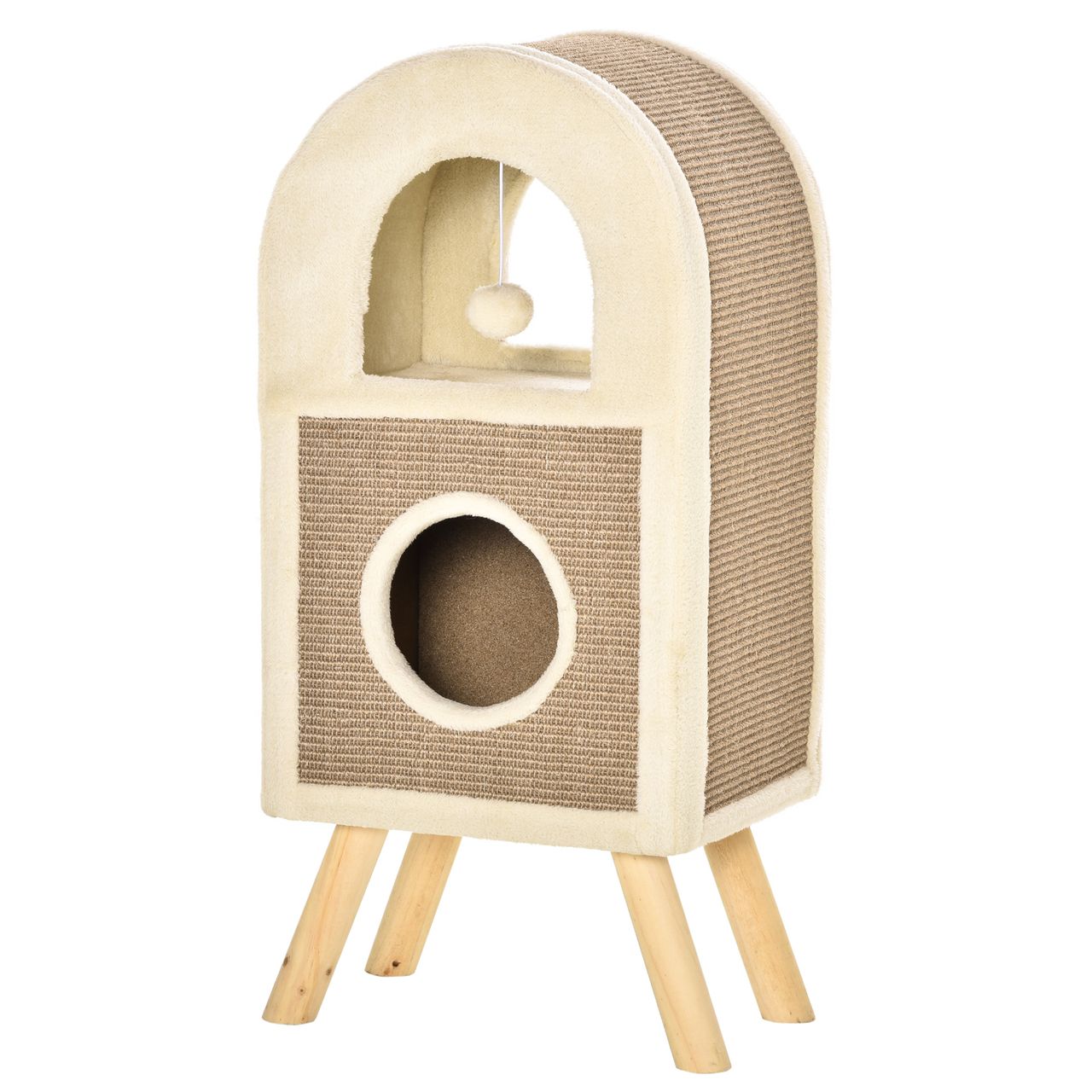 PawHut Kratzbaum Katzenhöhle mit Spielbällen Kratztonne Plüsch Sisal Kaffee